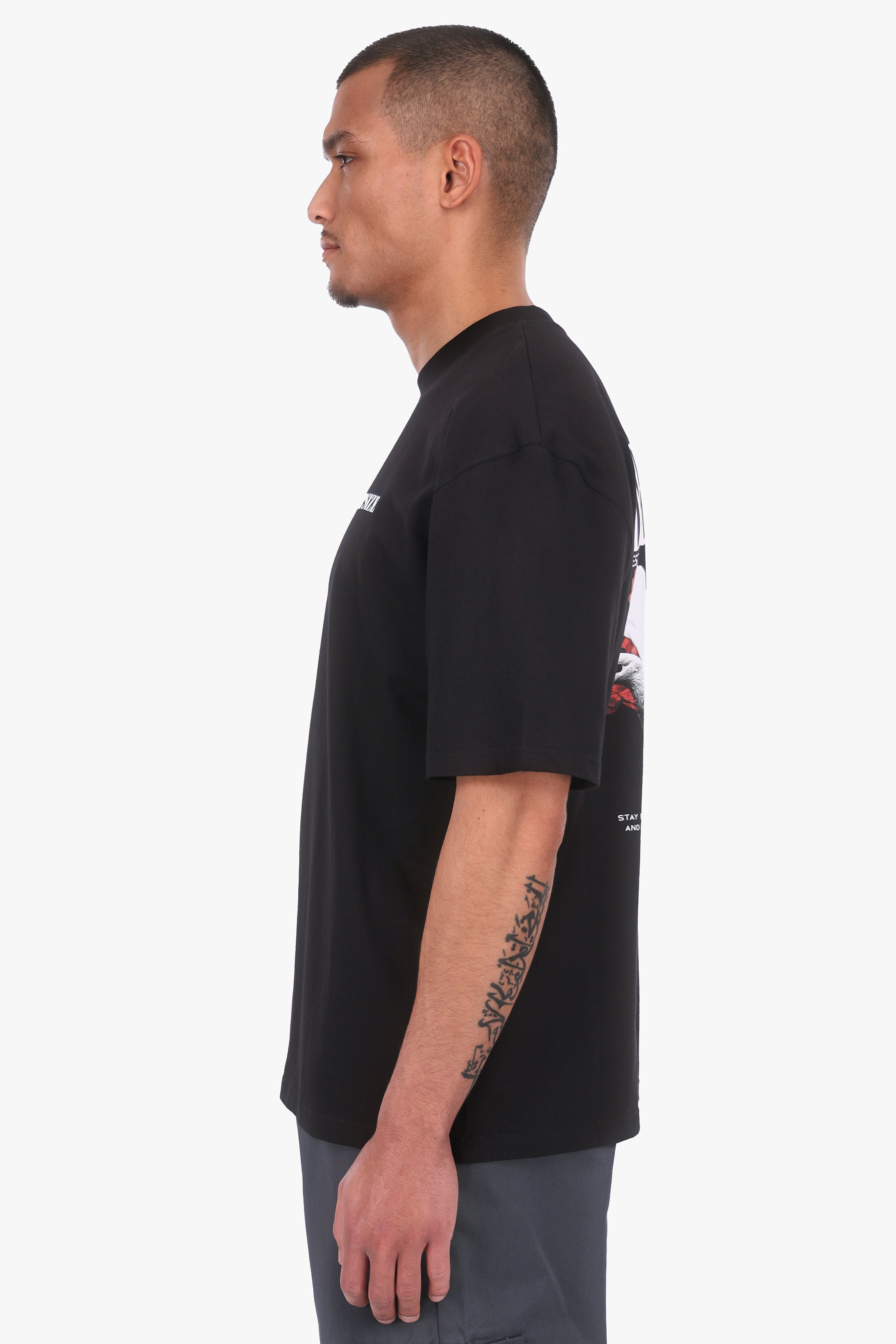 HEAVY OVERSIZED ROSES DOVE T-SHIRT BLACK