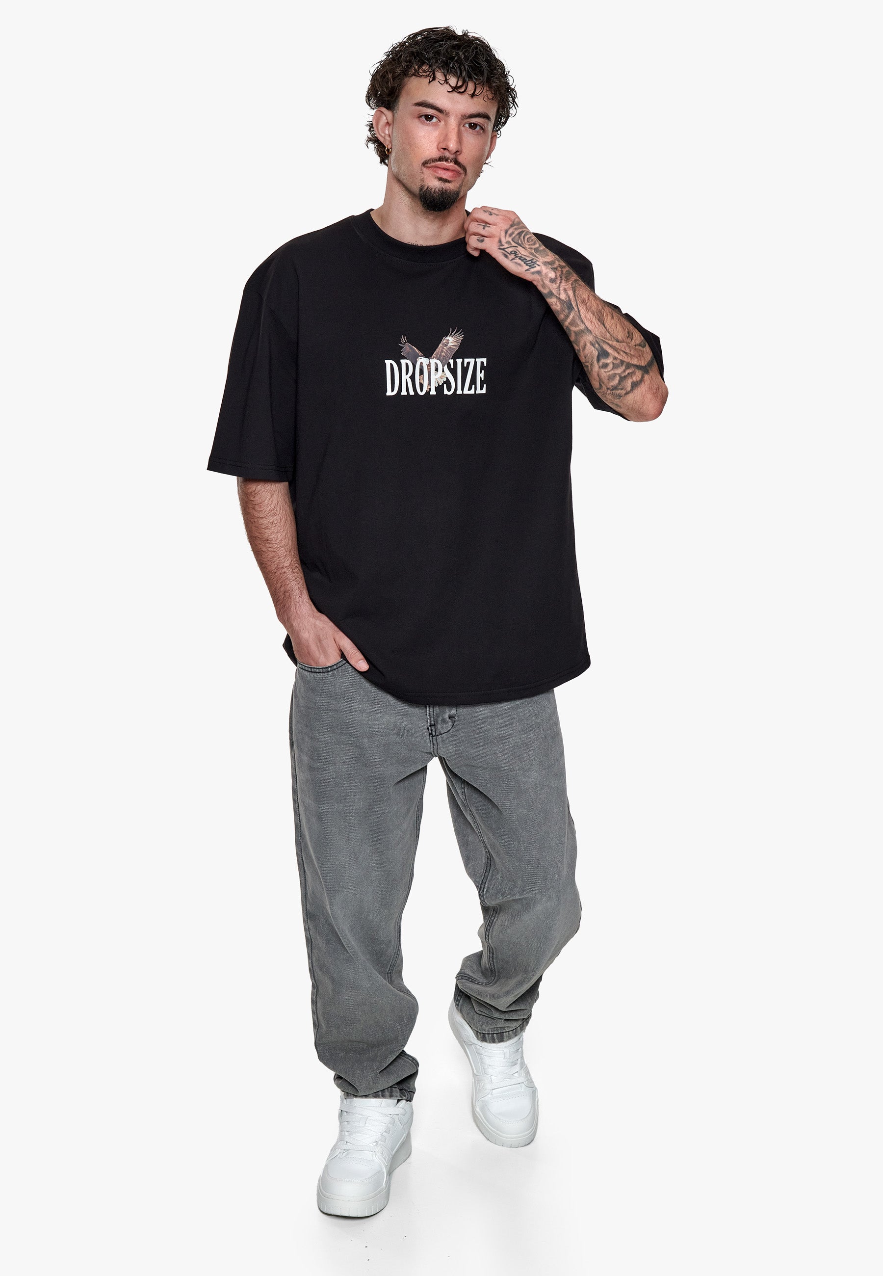 HEAVY OVERSIZE FRONT EAGLE T-SHIRT BLACK