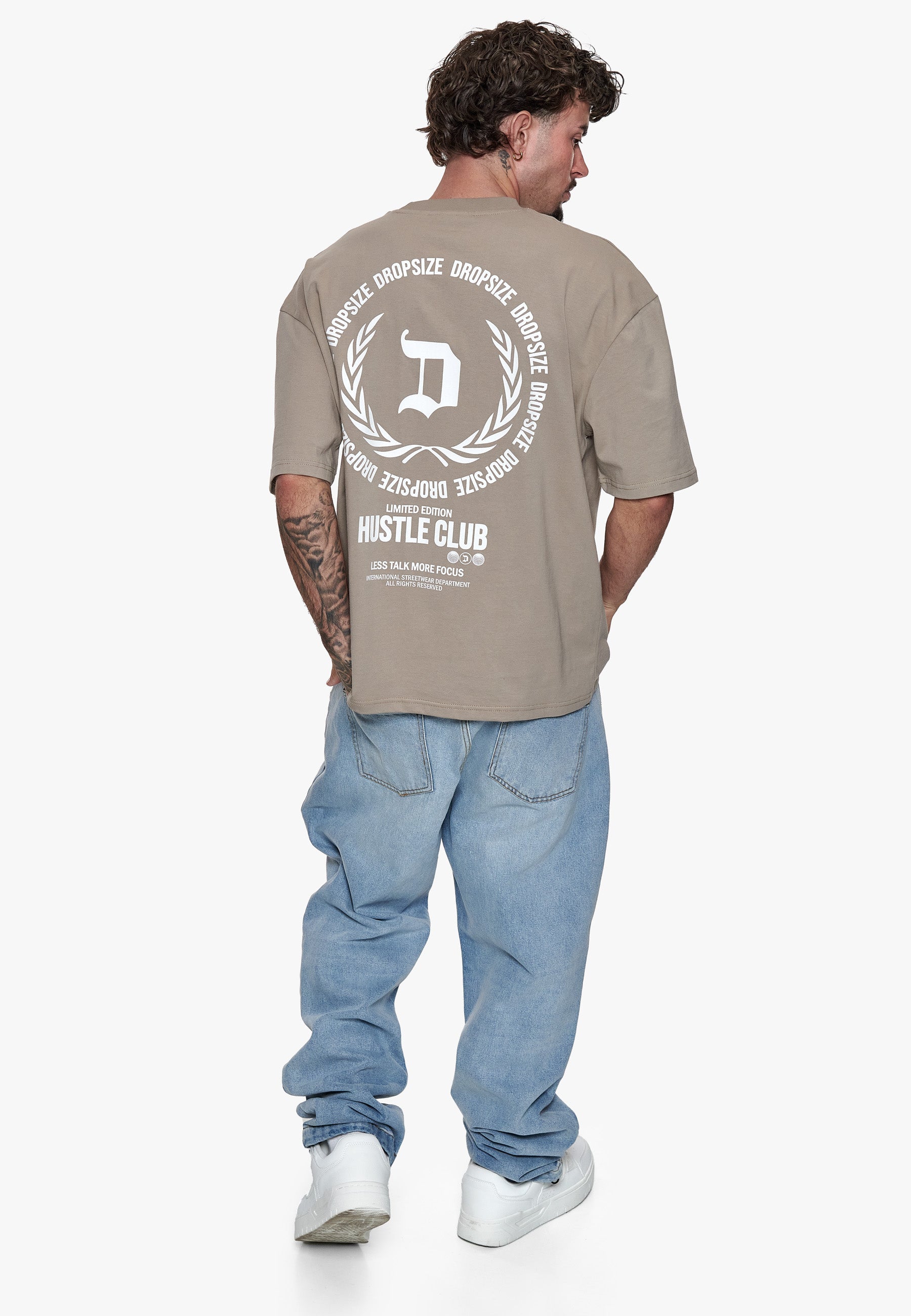HEAVY OVERSIZE HUSTLE CLUB CIRCLE T-SHIRT SIMPLY TAUPE