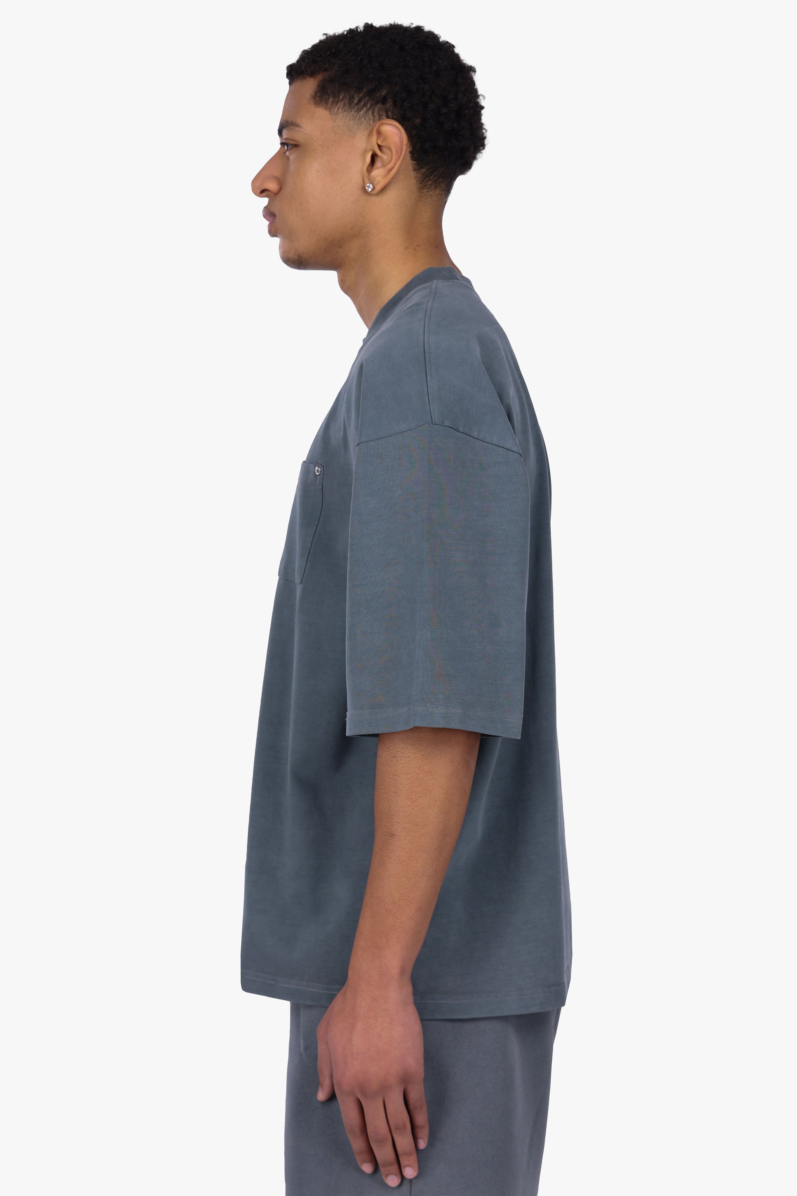 HEAVY OVERSIZE POCKET T-SHIRT ACID WASHED GREY