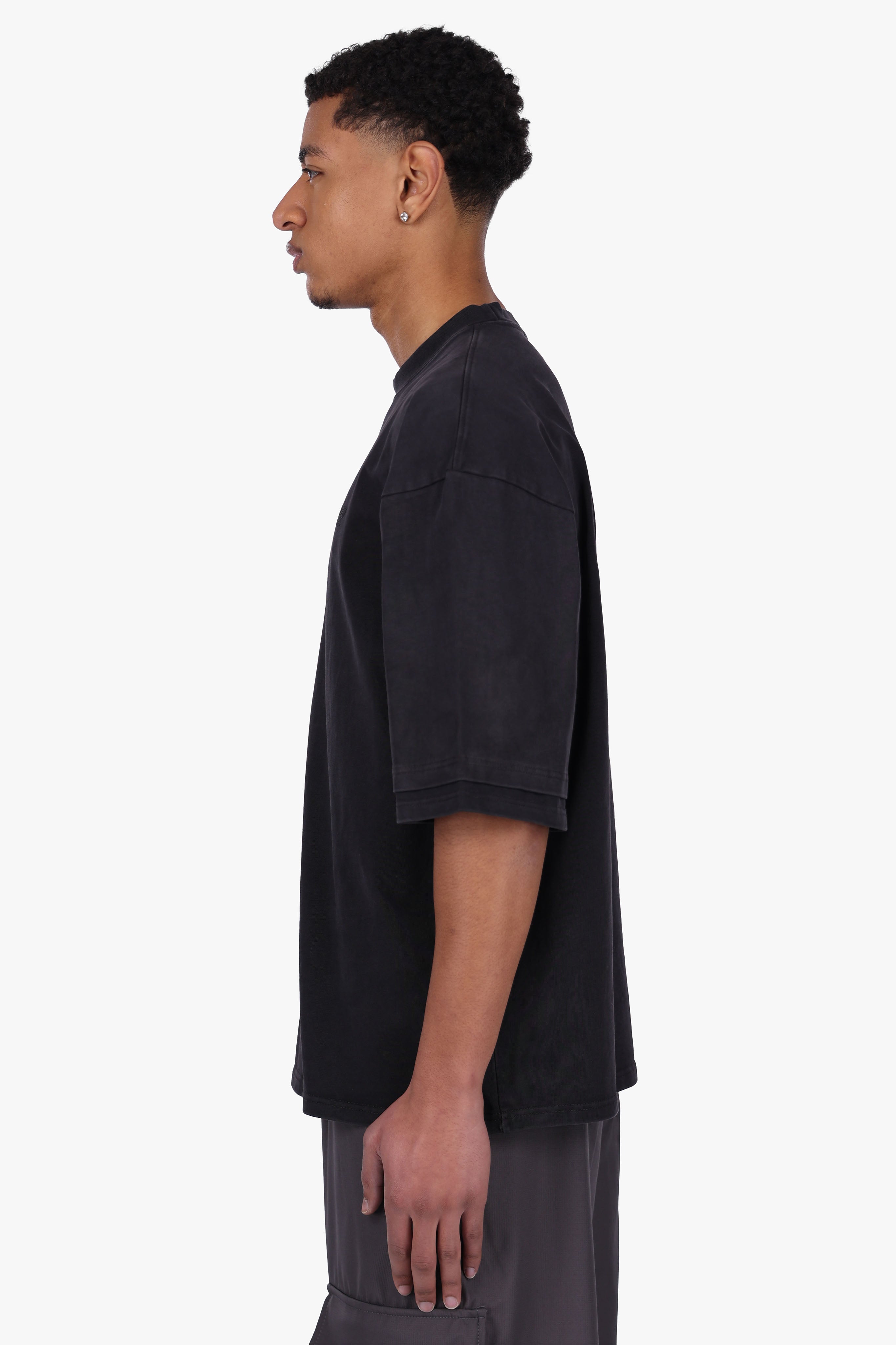 HEAVY OVERSIZE DOUBLE ARM T-SHIRT ACID WASHED BLACK