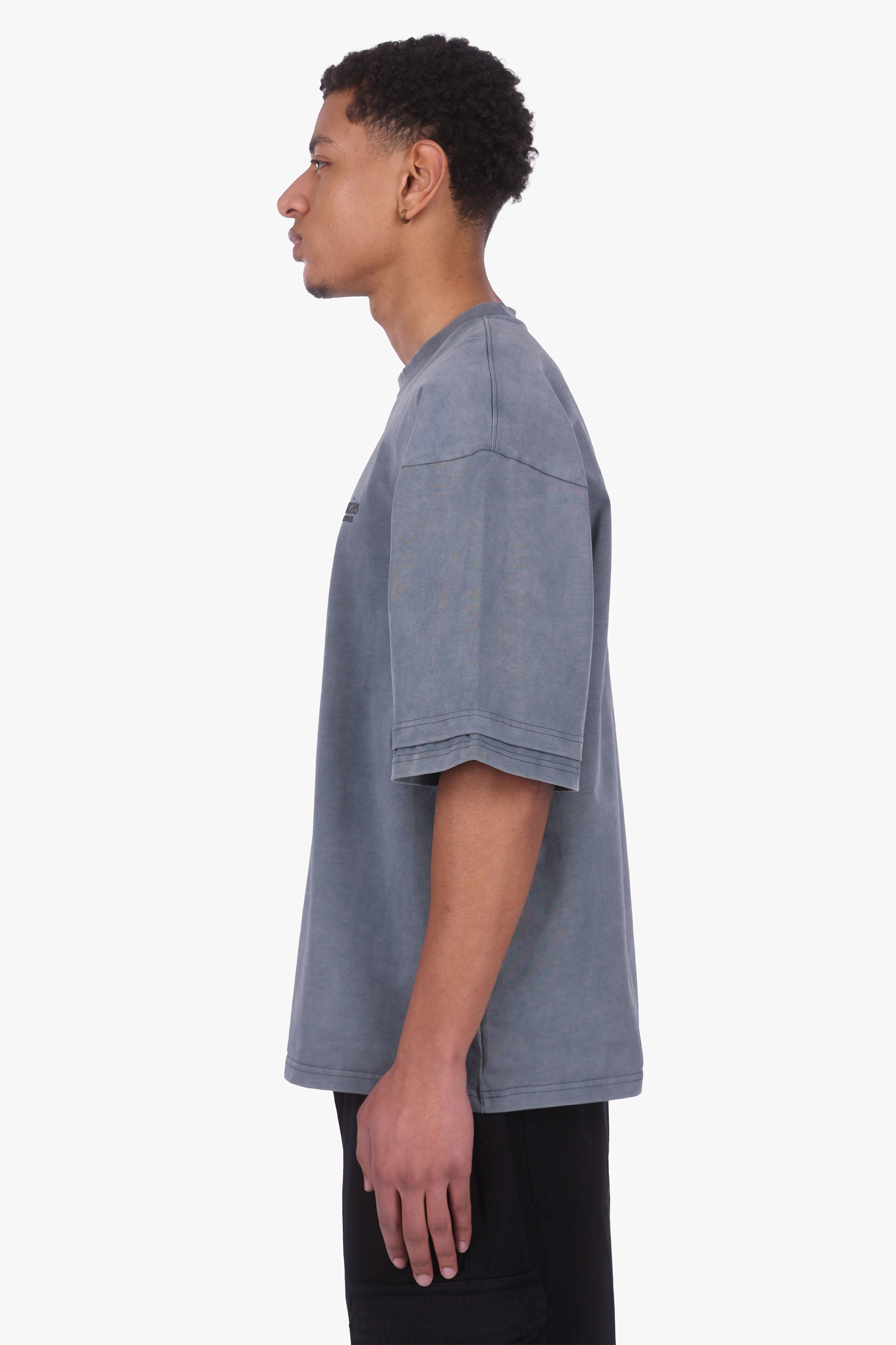 HEAVY OVERSIZE DOUBLE ARM T-SHIRT ACID WASHED GREY