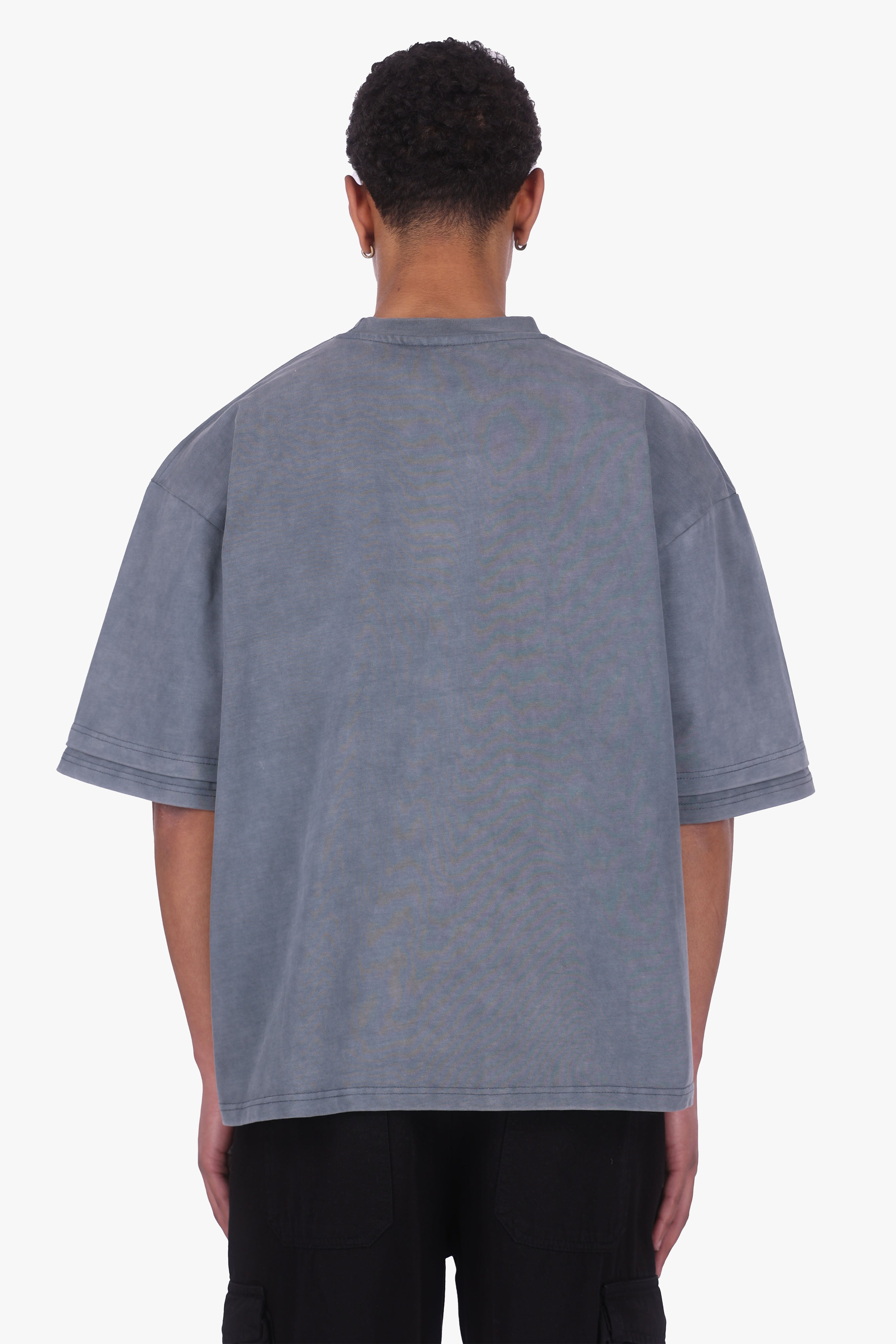 HEAVY OVERSIZE DOUBLE ARM T-SHIRT ACID WASHED GREY