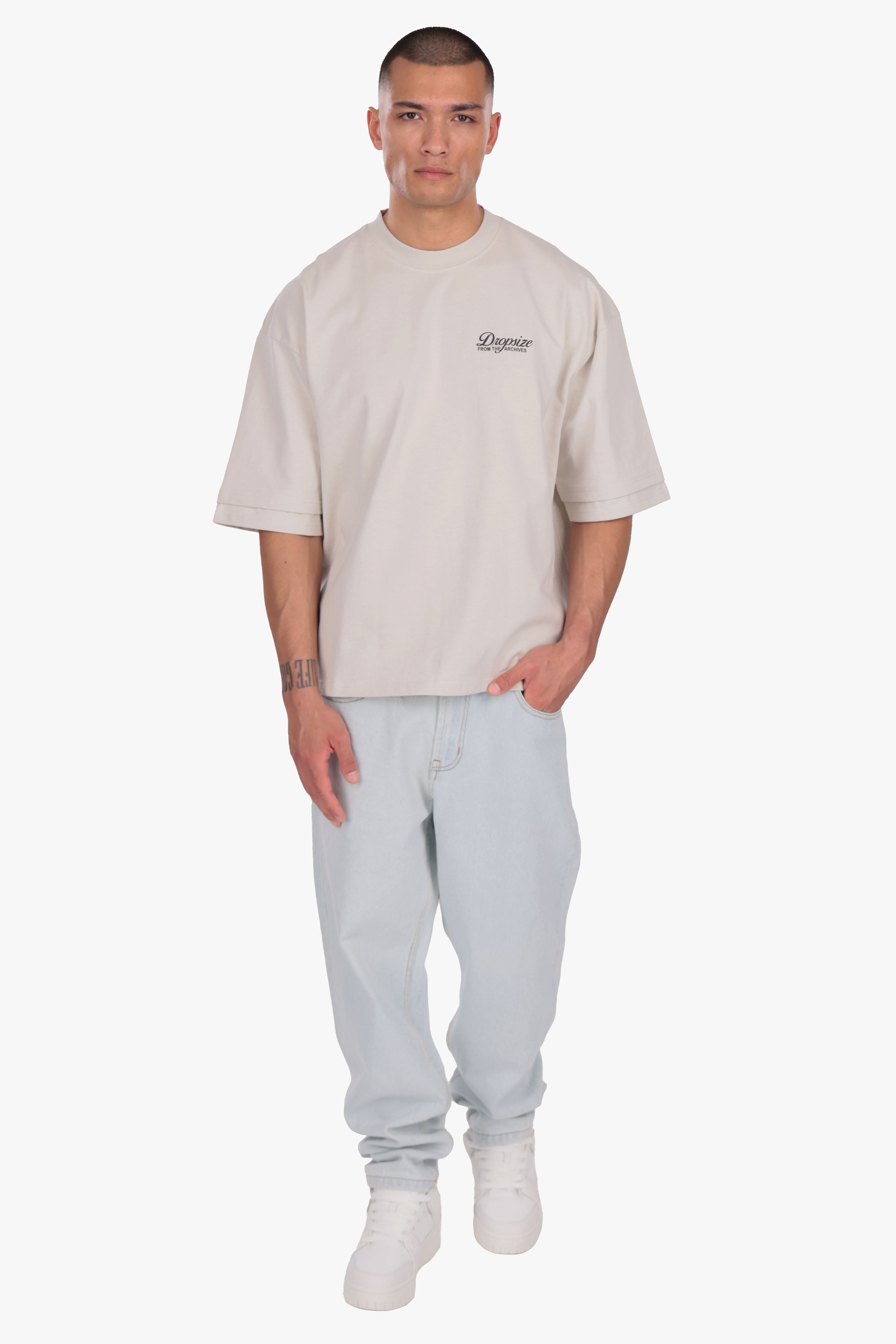 HEAVY OVERSIZE DOUBLE ARM T-SHIRT LIGHT GREY
