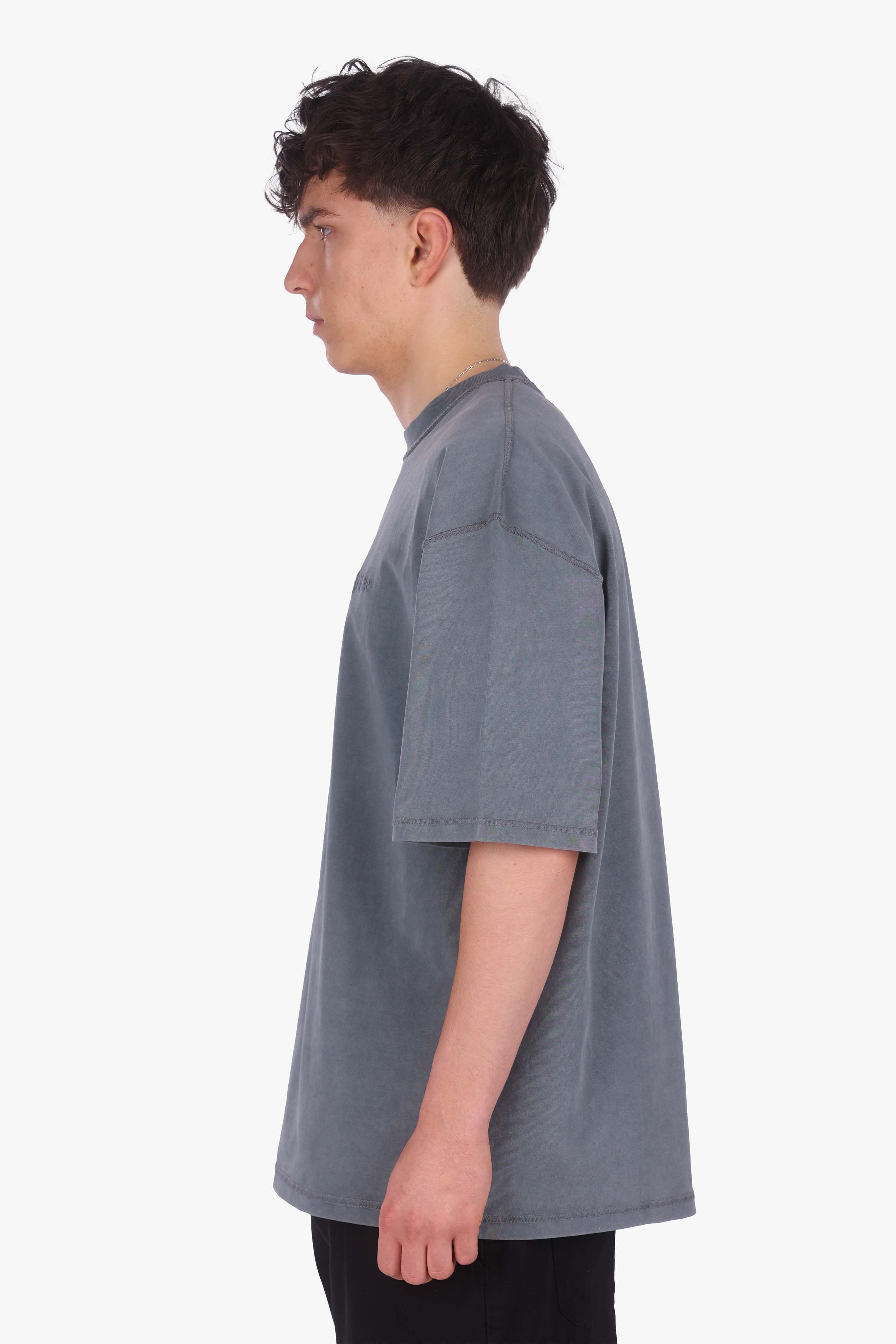 HEAVY OVERSIZE REVERSE SEAM T-SHIRT ACID WASHED GREY