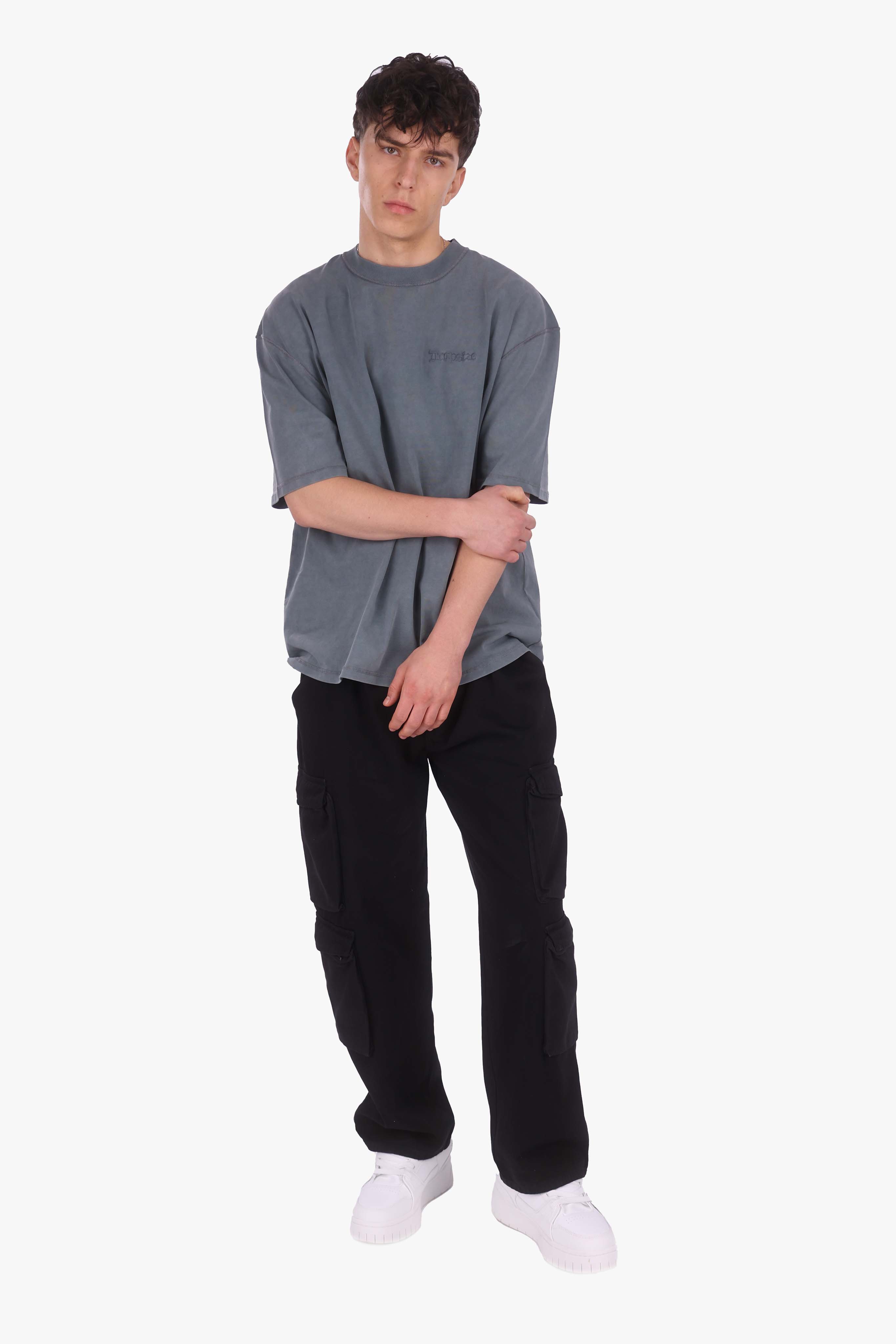 HEAVY OVERSIZE REVERSE SEAM T-SHIRT ACID WASHED GREY