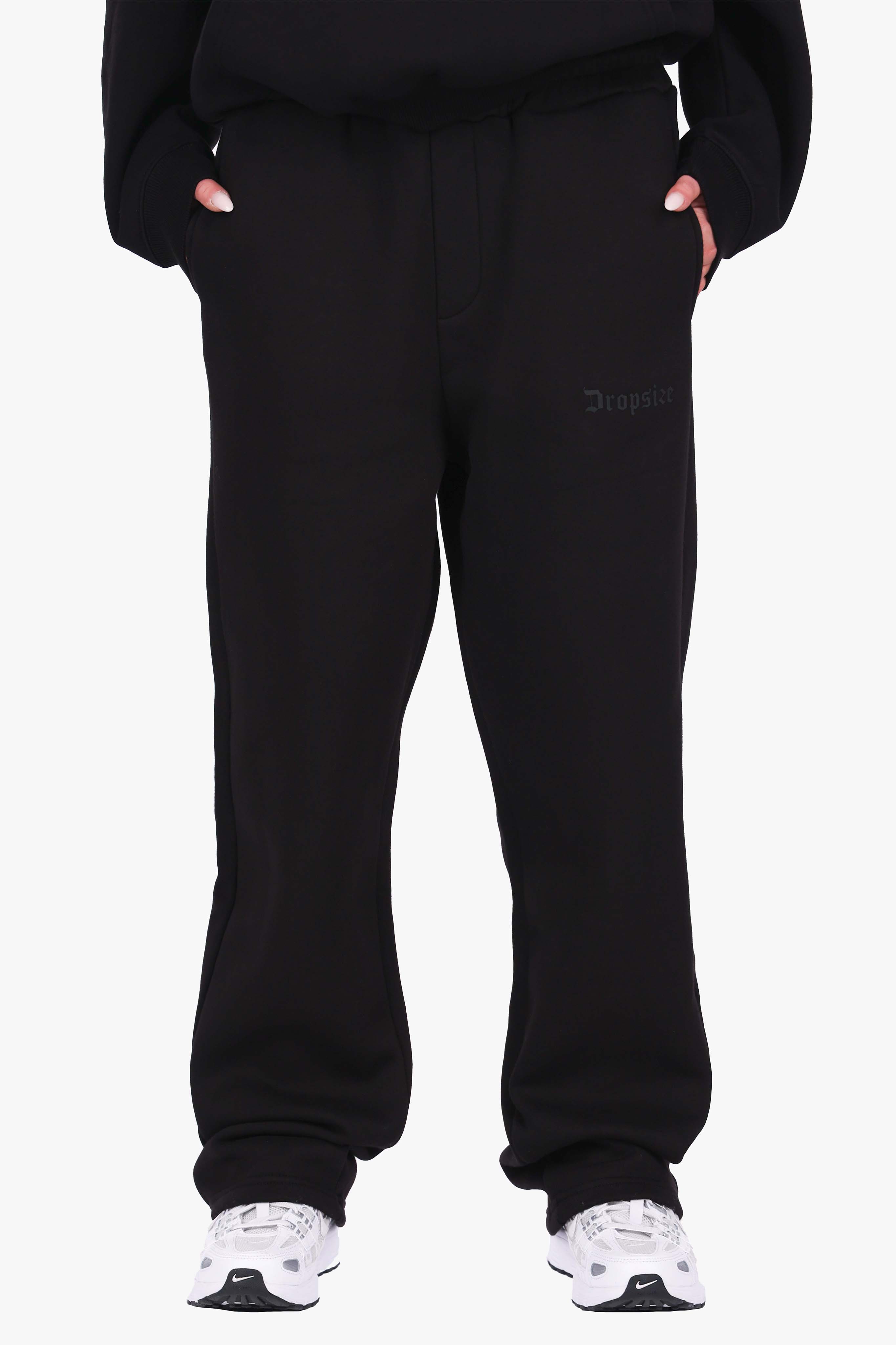 WOMEN BASIC COZY OPEN LEG JOGGER BLACK
