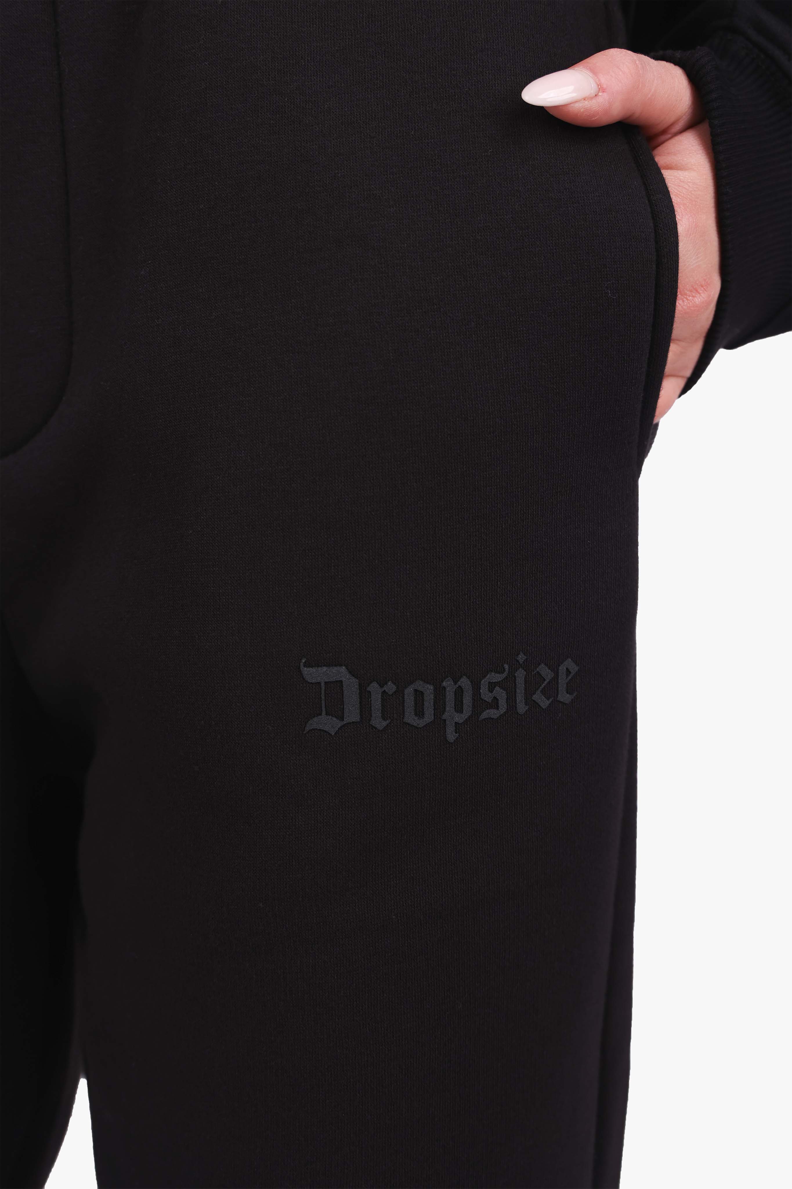 WOMEN BASIC COZY OPEN LEG JOGGER BLACK