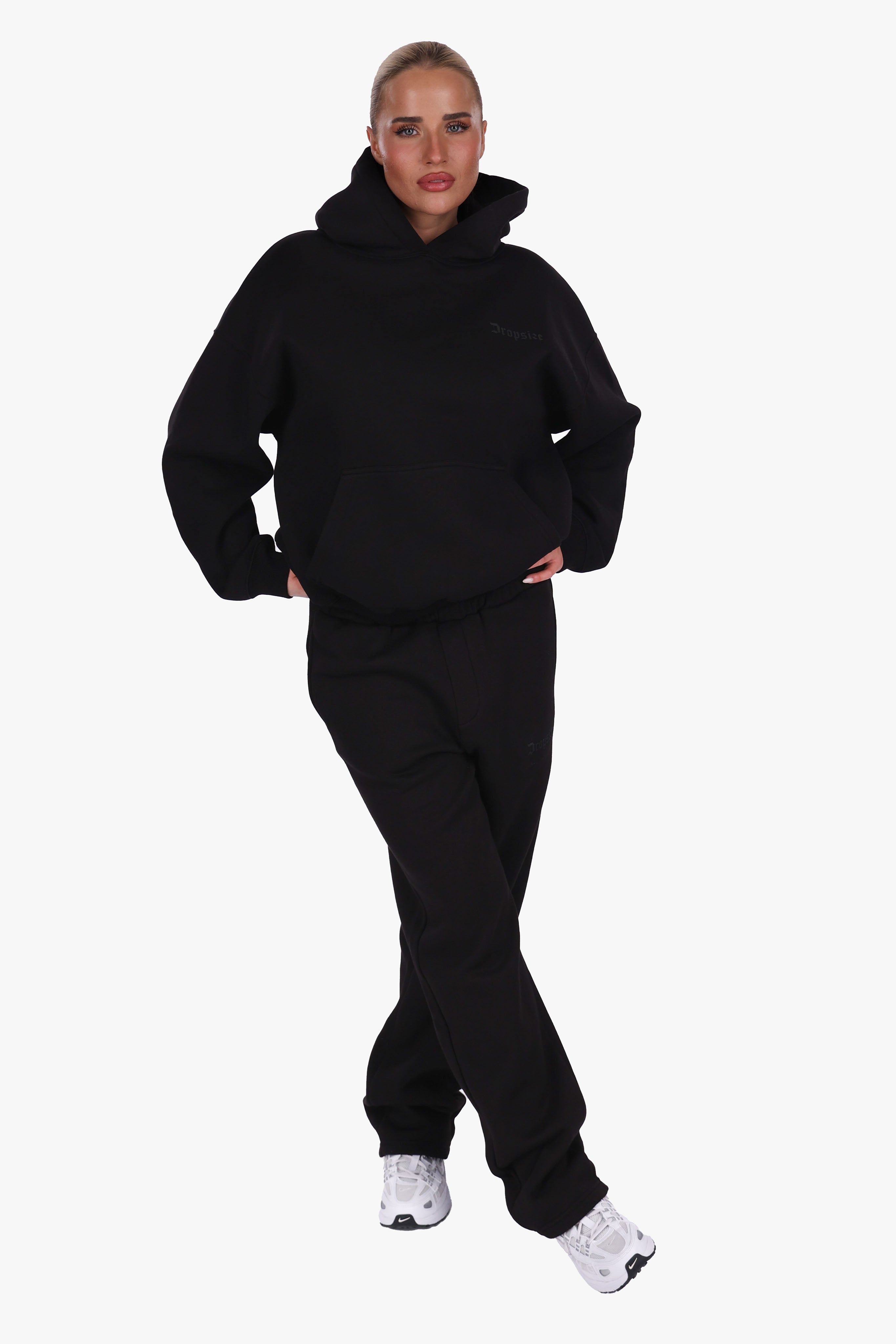 WOMEN BASIC COZY OPEN LEG JOGGER BLACK