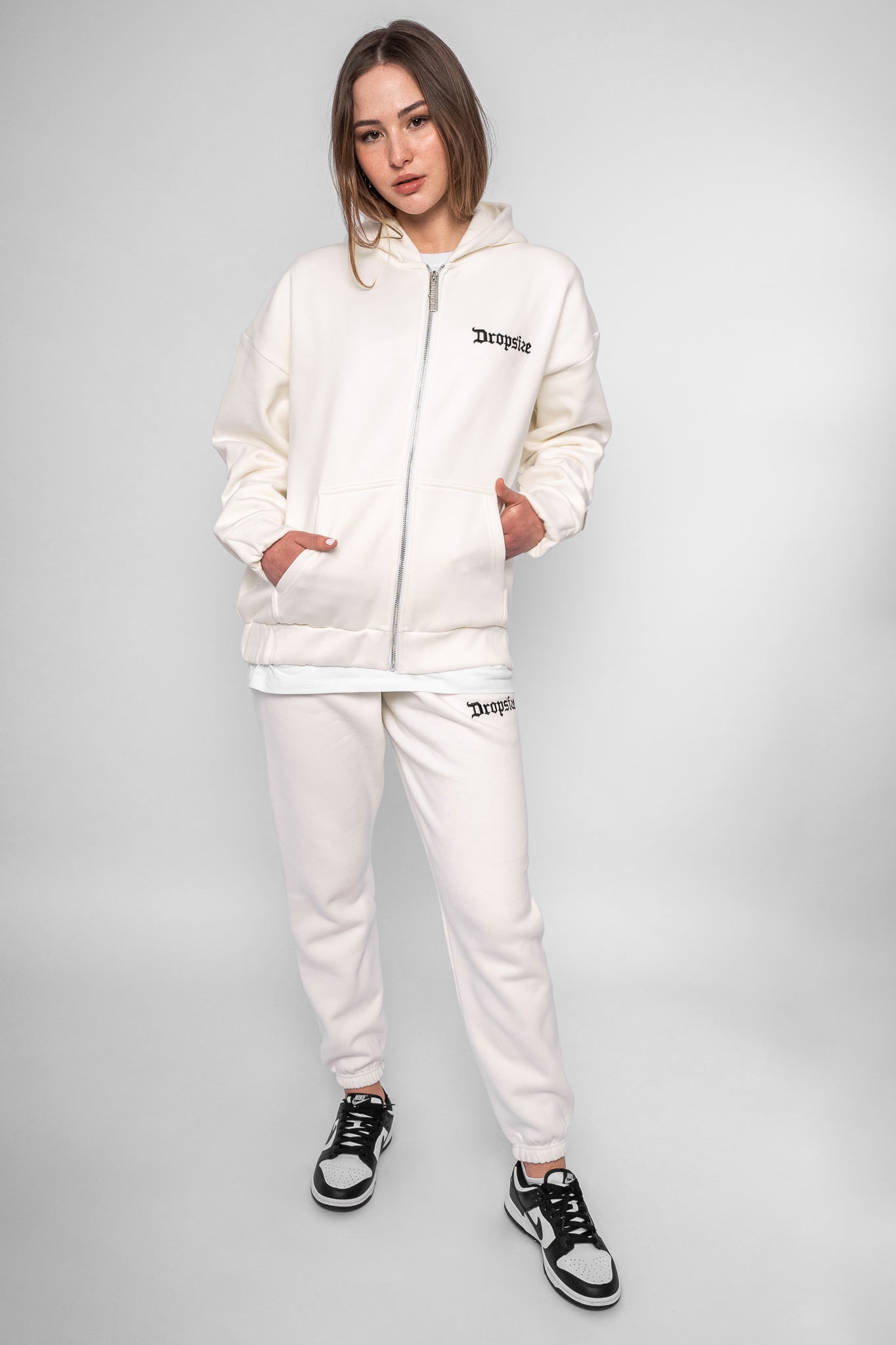 SUPER HEAVY OVERSIZE LOGO ZIP HOODIE CREAM WHITE