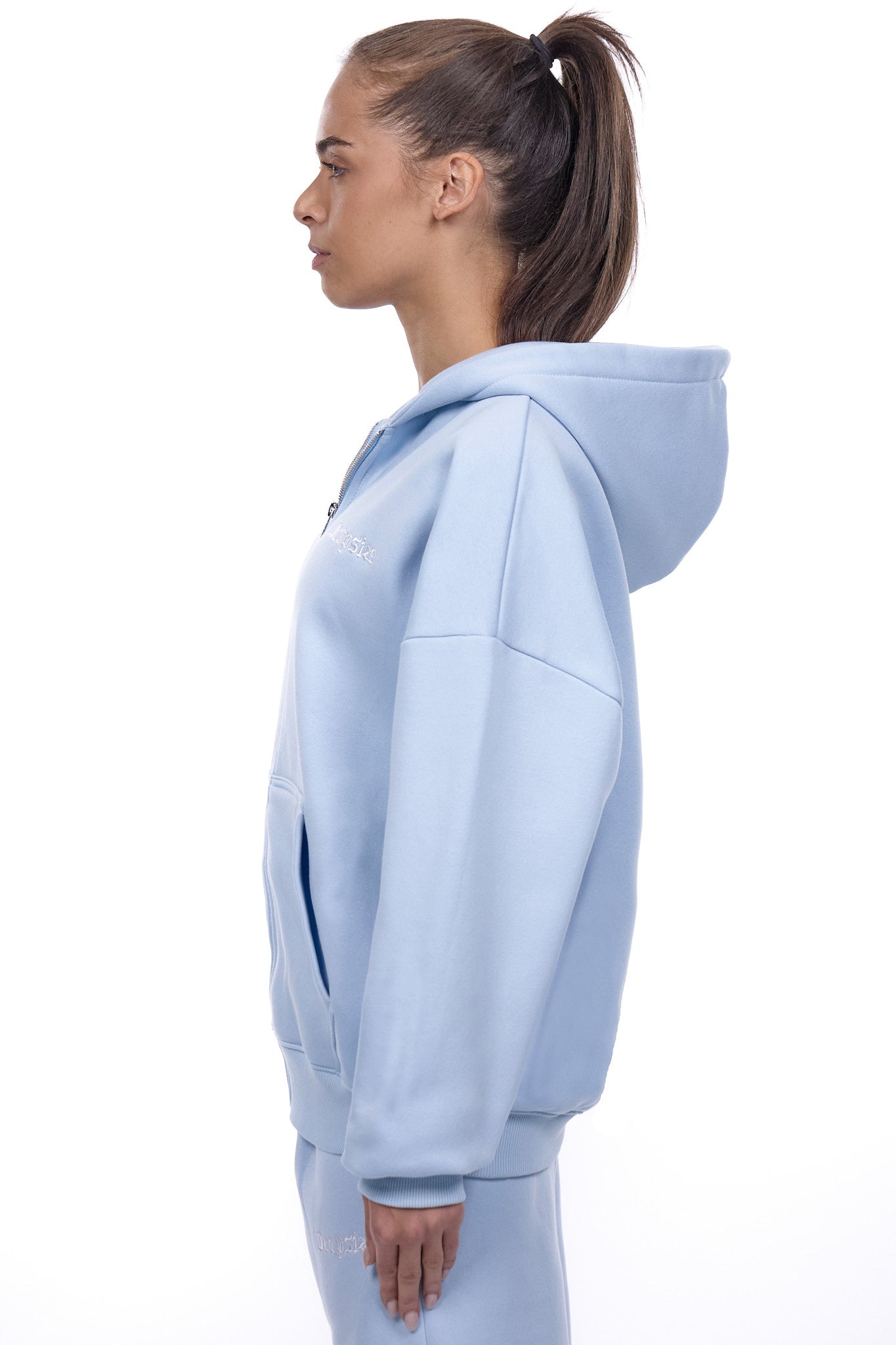 WOMENS BASIC ZIP HOODIE BABY BLUE