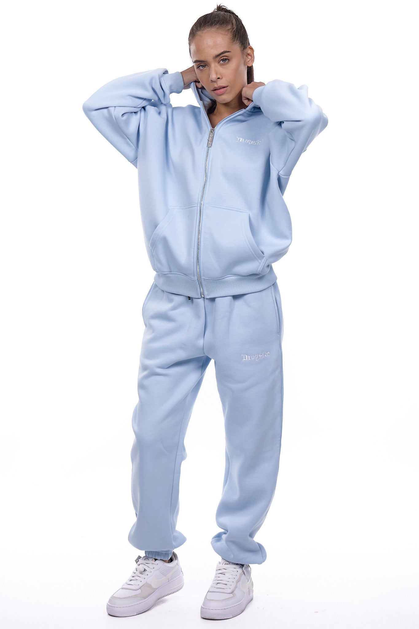 WOMENS BASIC ZIP HOODIE BABY BLUE