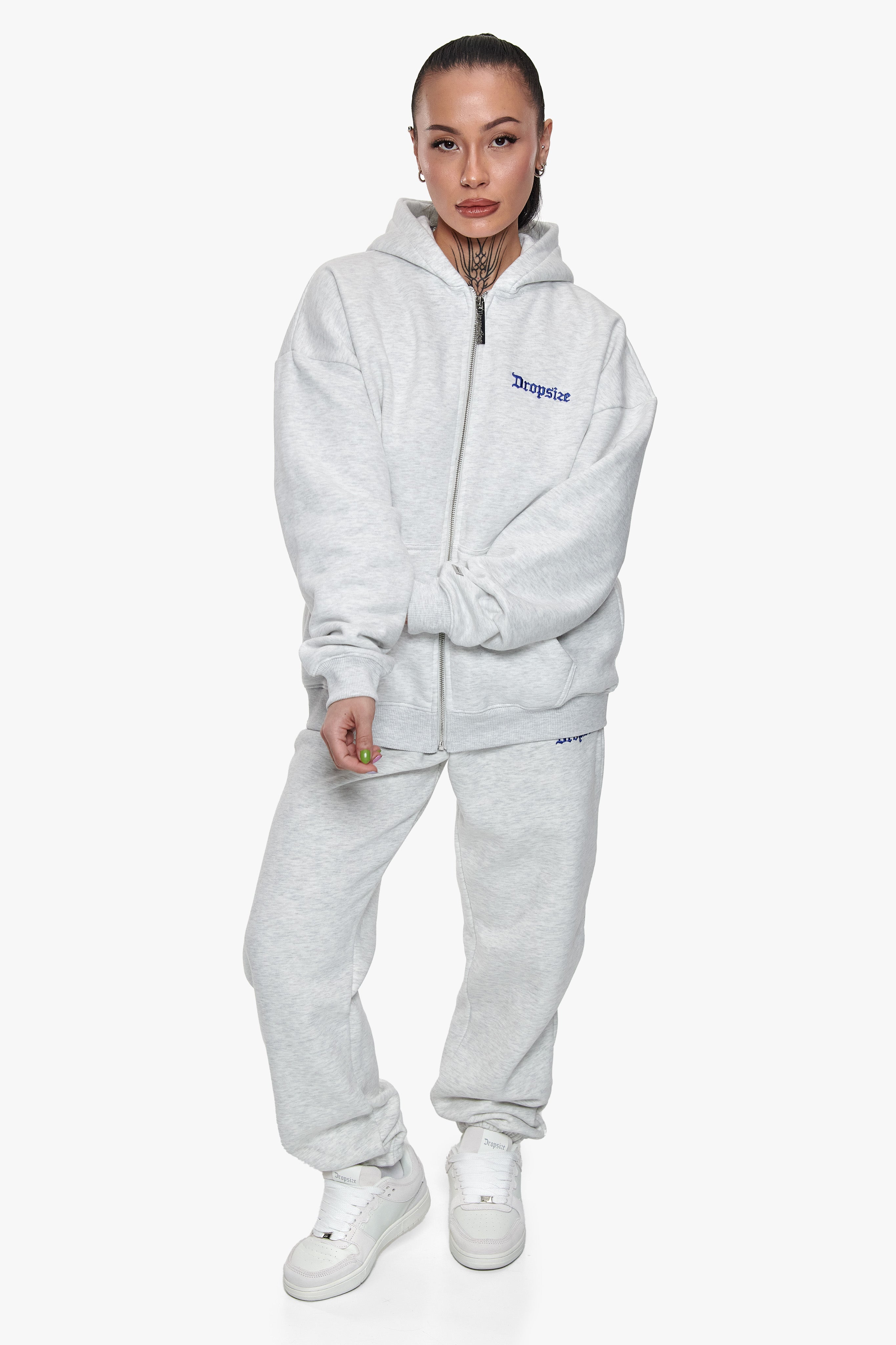 WOMENS BASIC ZIP HOODIE GREY MELANGE