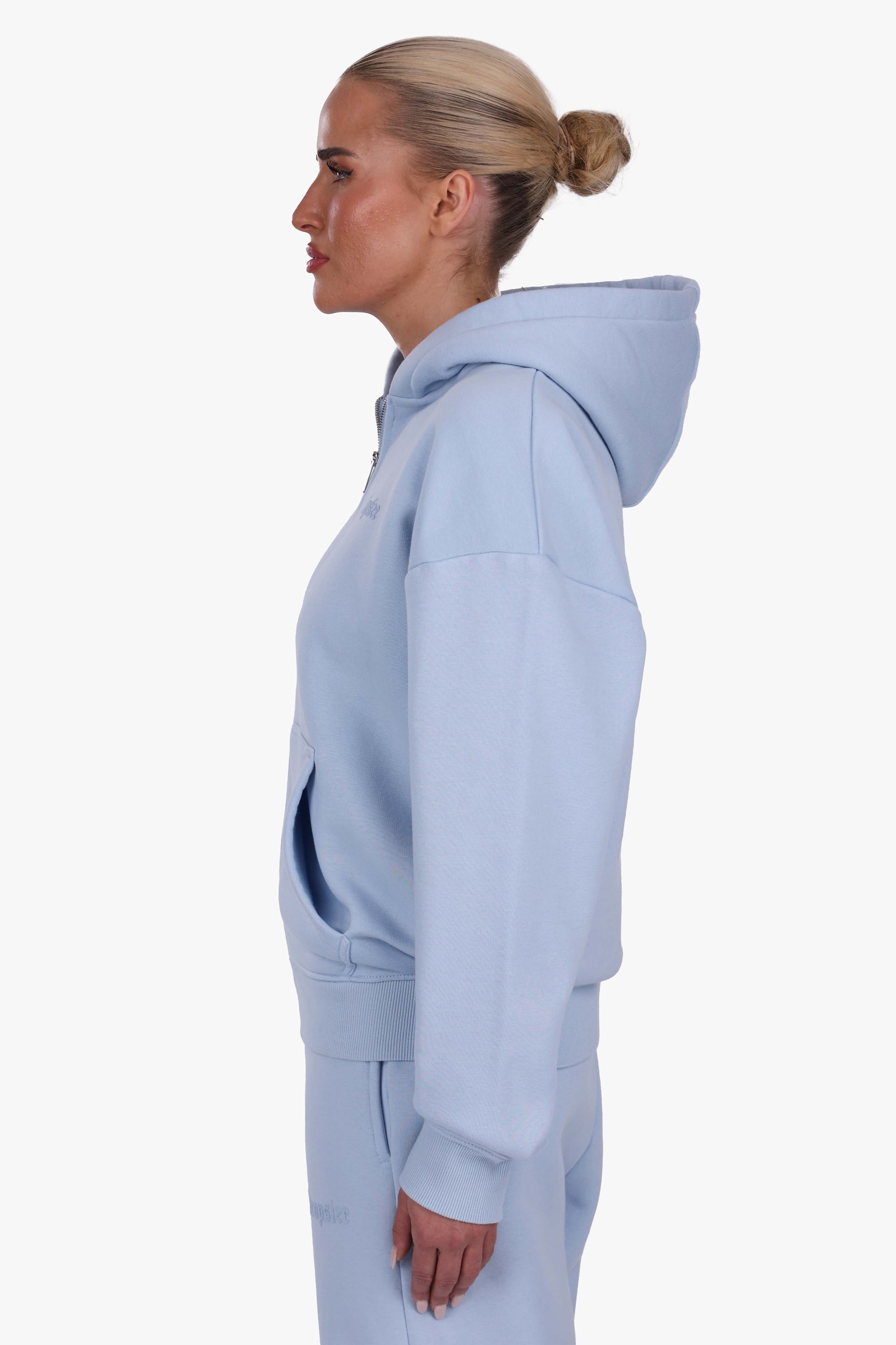 WOMEN BASIC COZY ZIP-HOODIE BABY BLUE