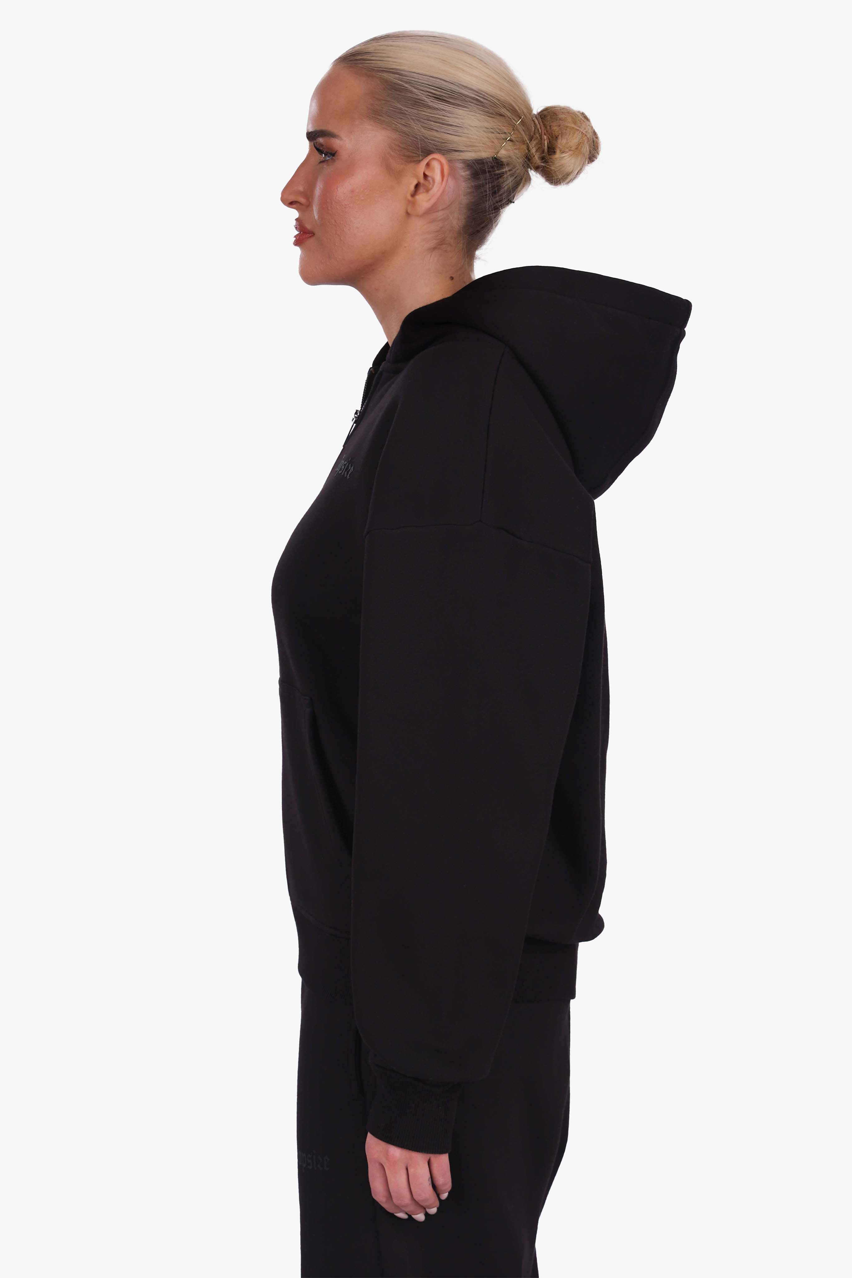 WOMEN BASIC COZY ZIP-HOODIE BLACK