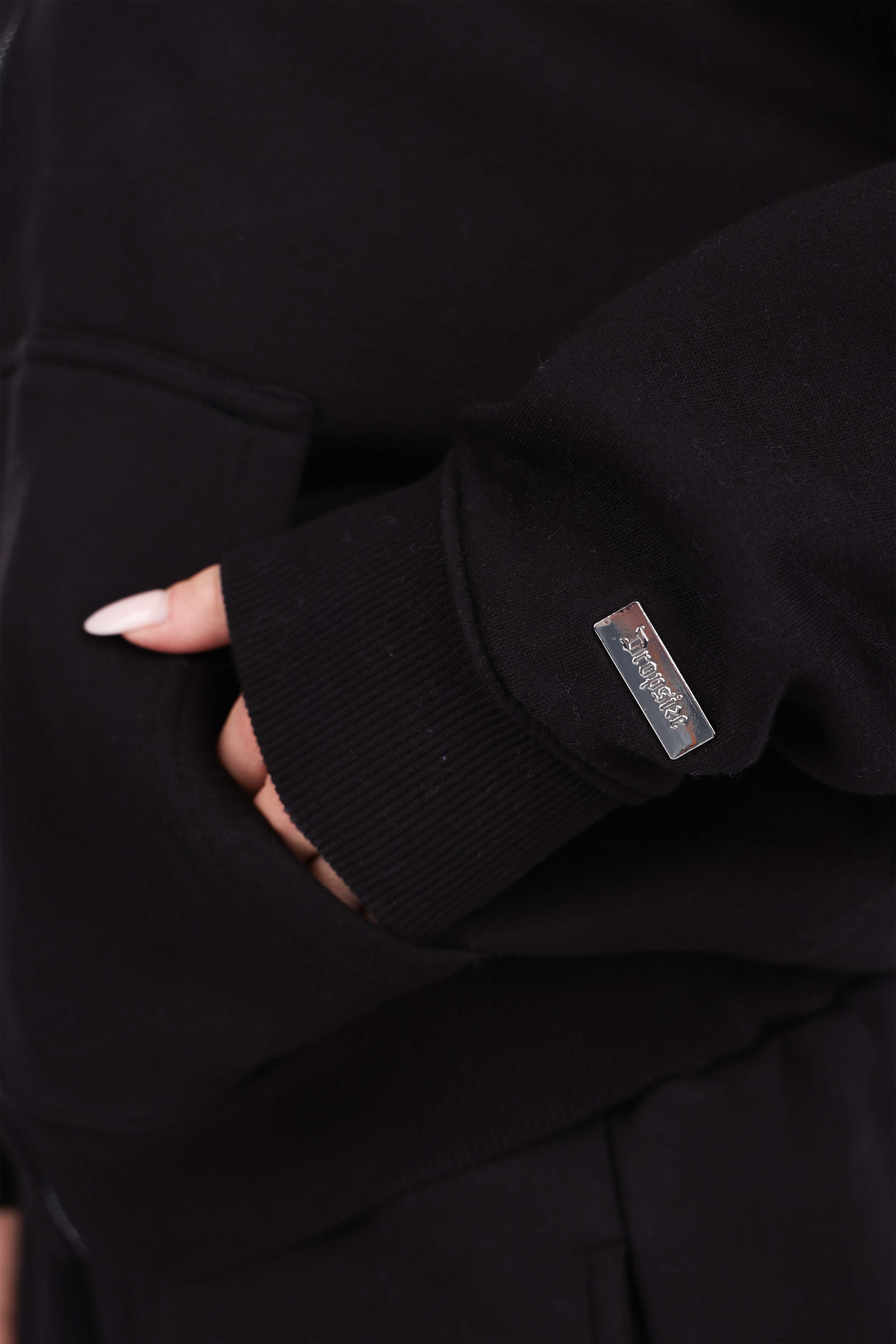 WOMEN BASIC COZY ZIP-HOODIE BLACK