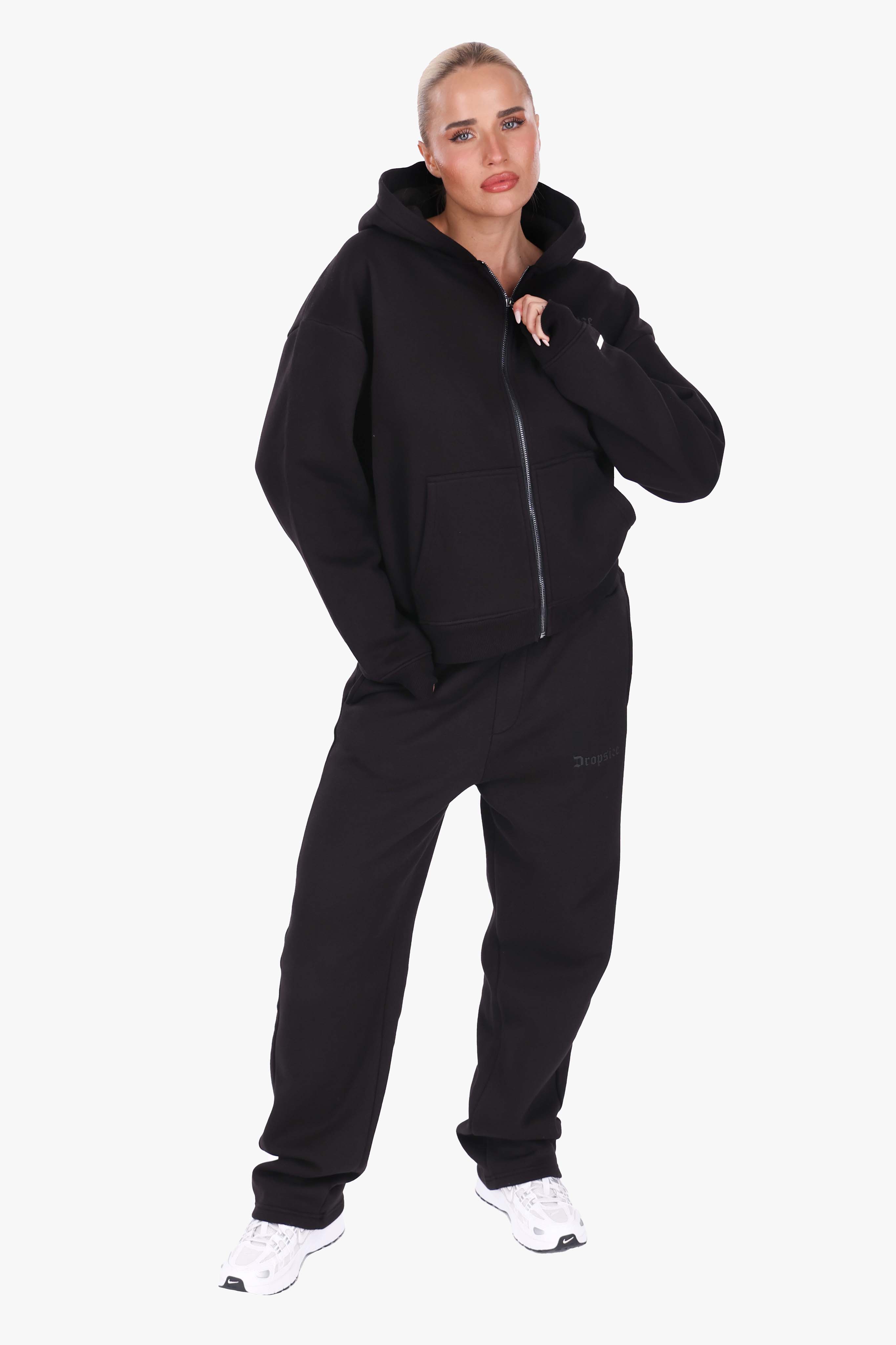 WOMEN BASIC COZY ZIP-HOODIE BLACK