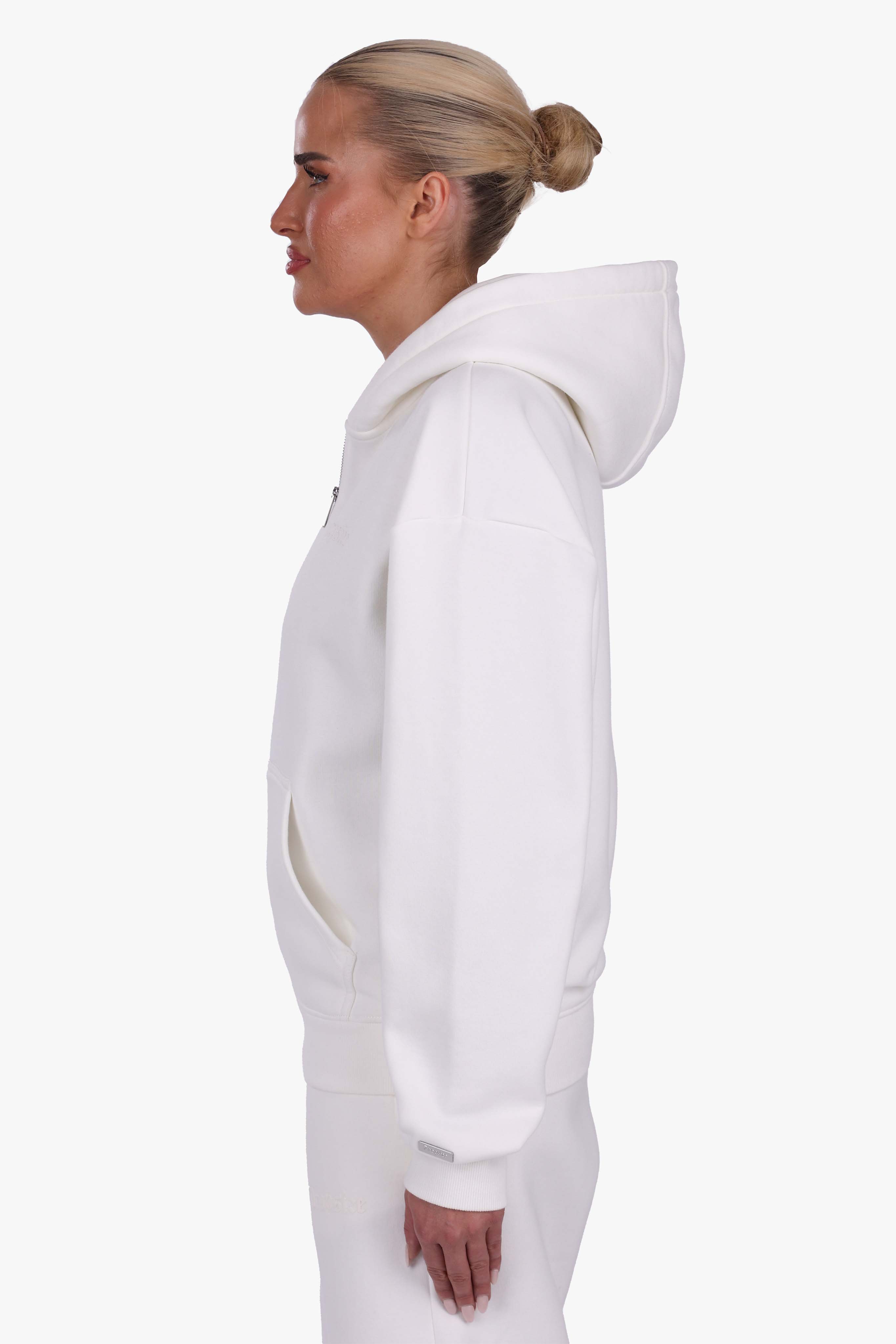WOMEN BASIC COZY ZIP-HOODIE CREAM WHITE