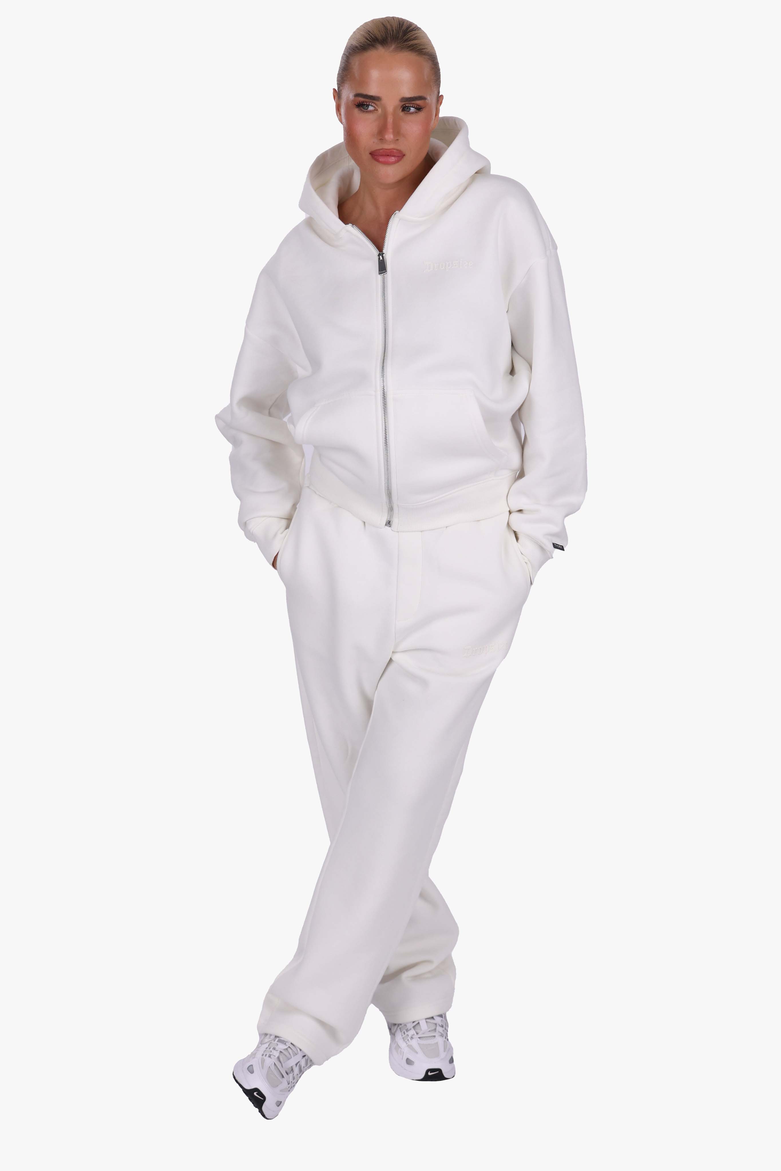 WOMEN BASIC COZY ZIP-HOODIE CREAM WHITE