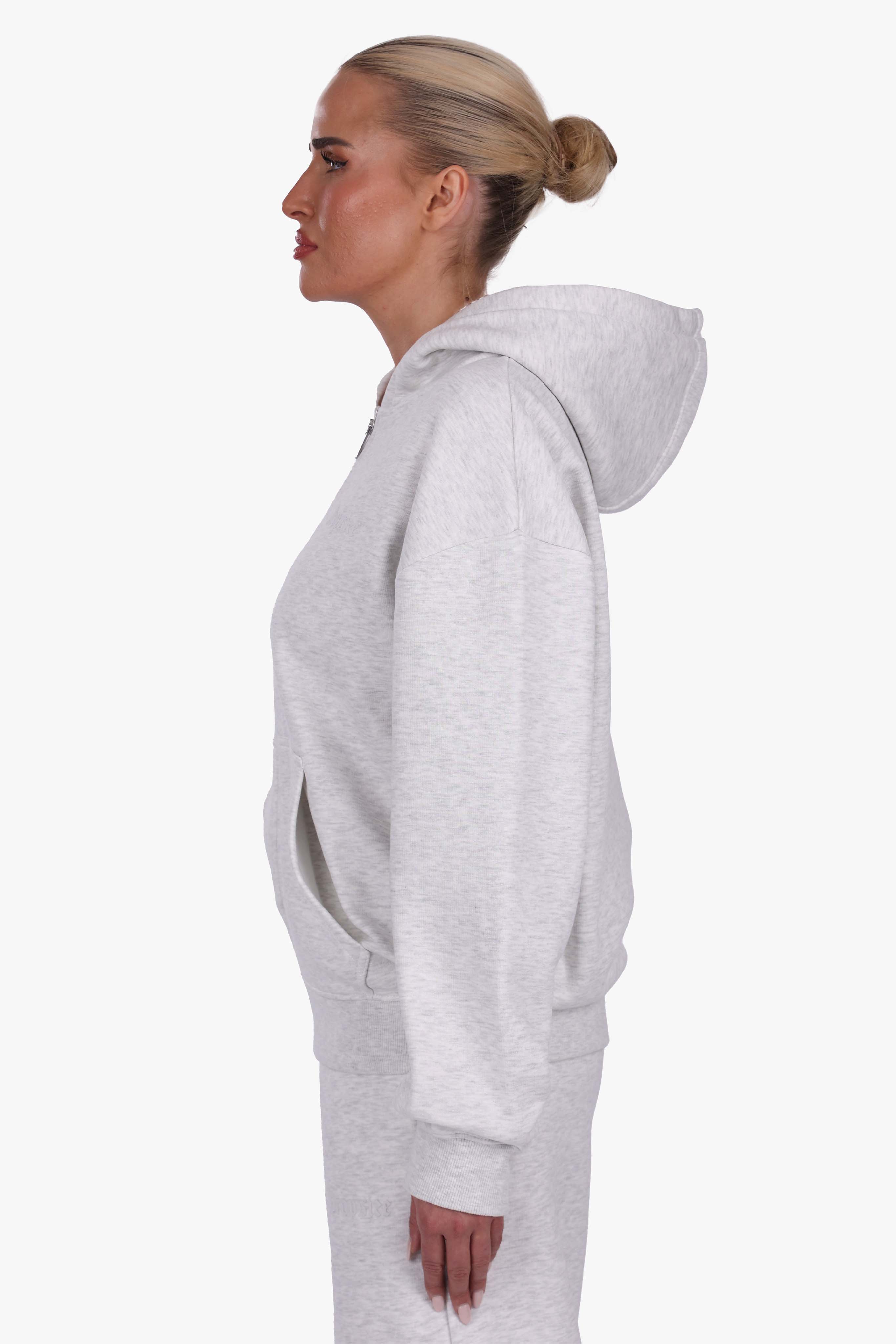 WOMEN BASIC COZY ZIP-HOODIE GREY MELANGE