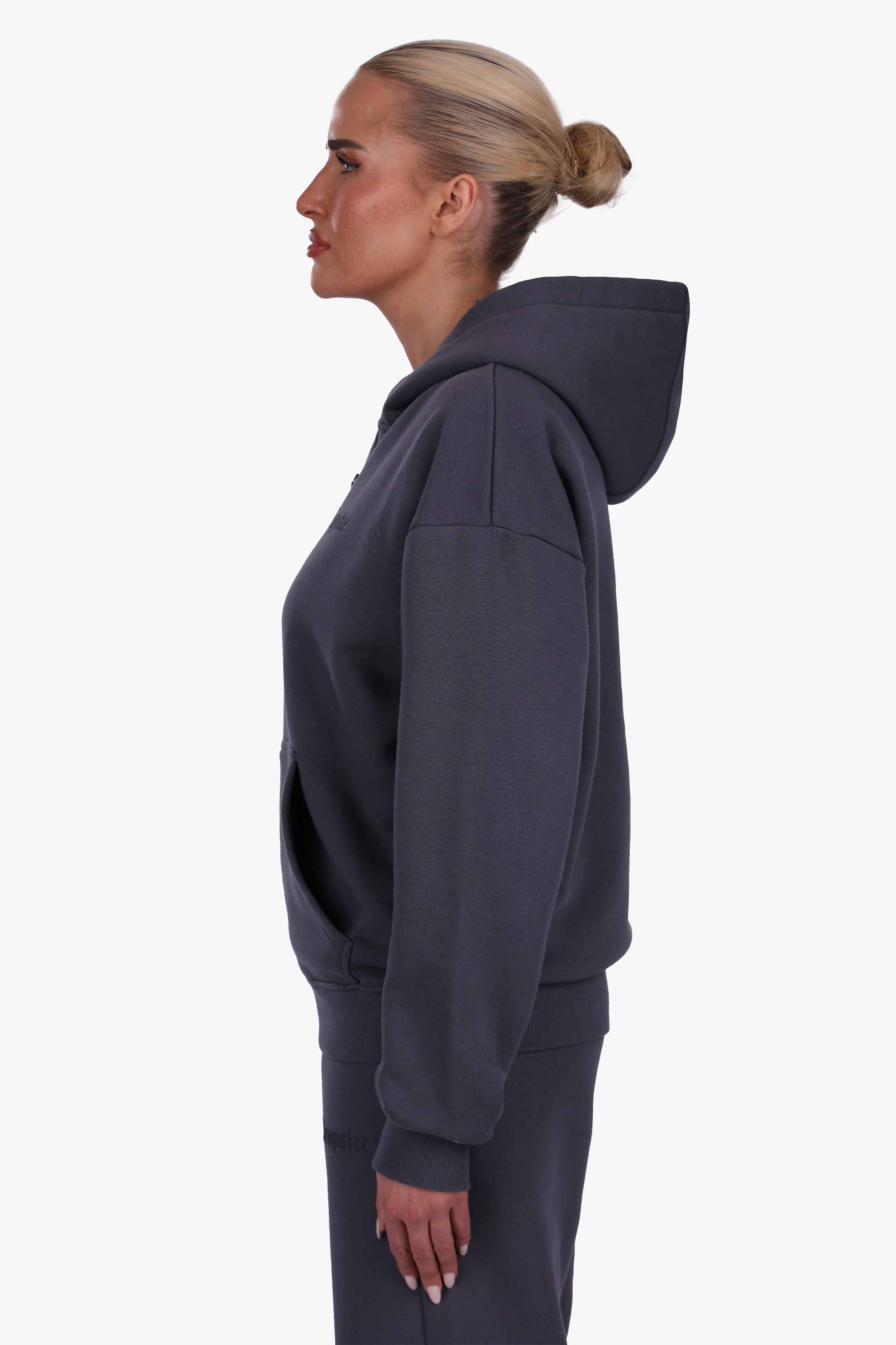 WOMEN BASIC COZY ZIP-HOODIE STEEL GREY