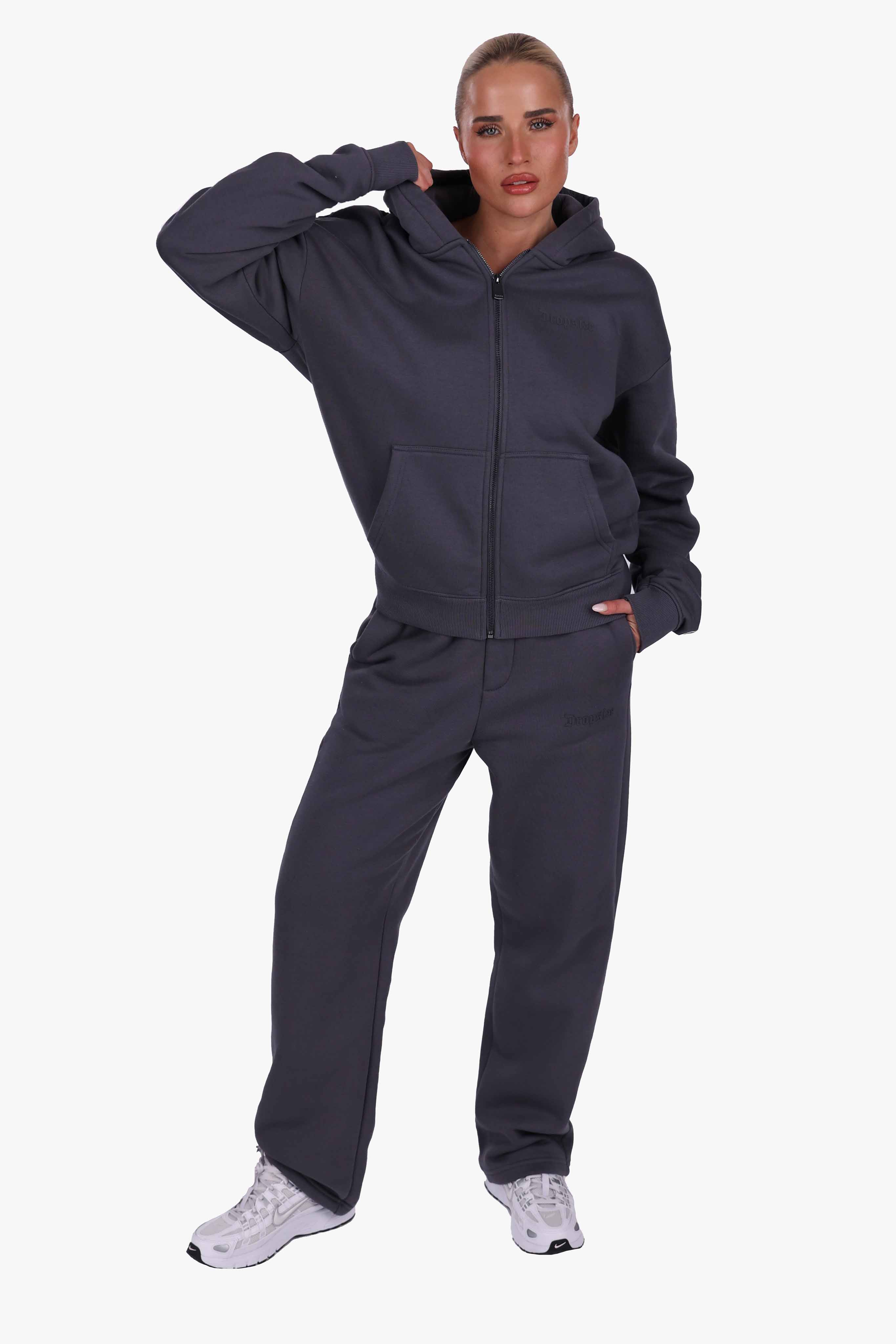 WOMEN BASIC COZY ZIP-HOODIE STEEL GREY