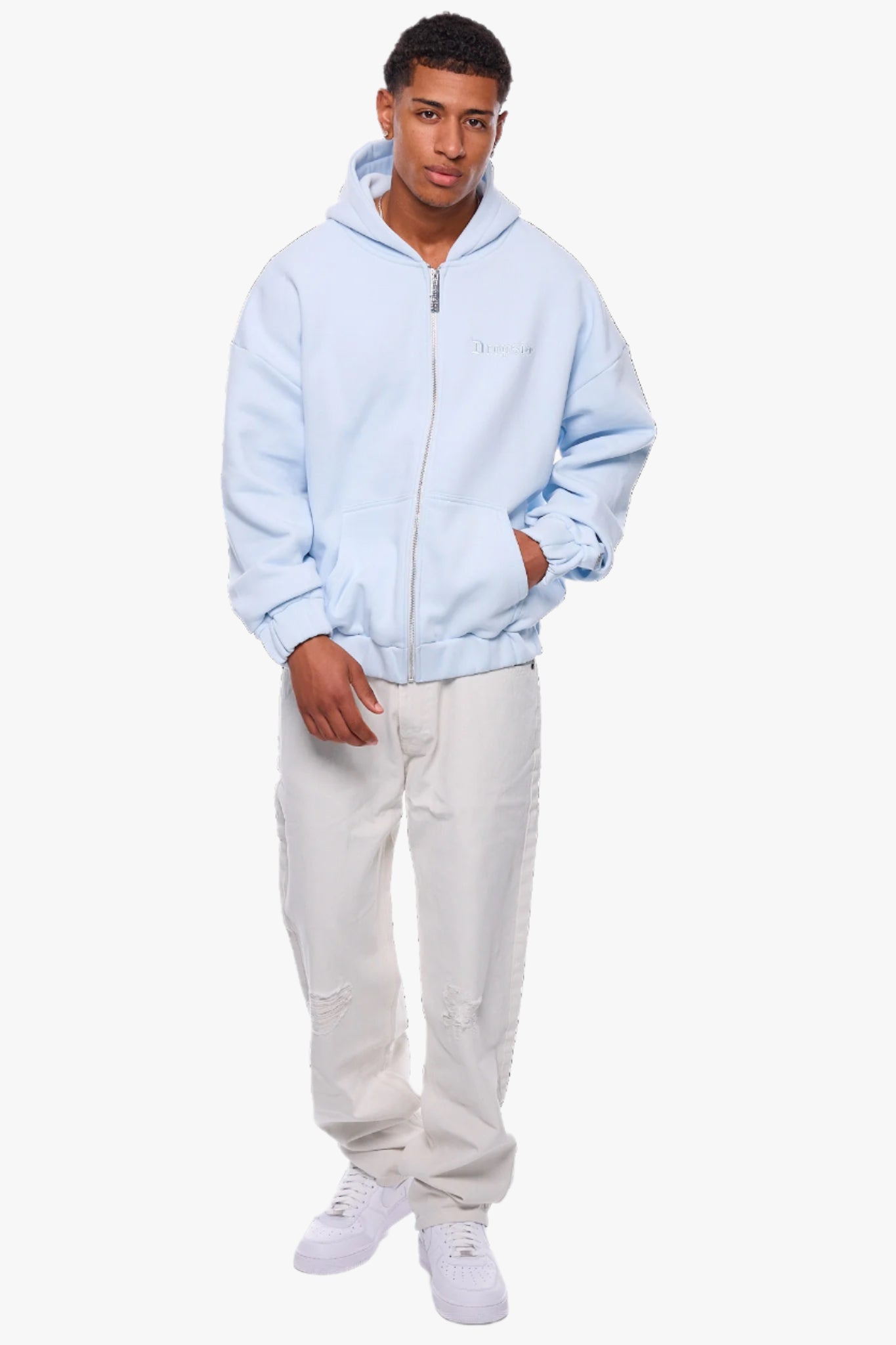 HEAVY OVERSIZE EMBO ZIP HOODIE ICE MELT