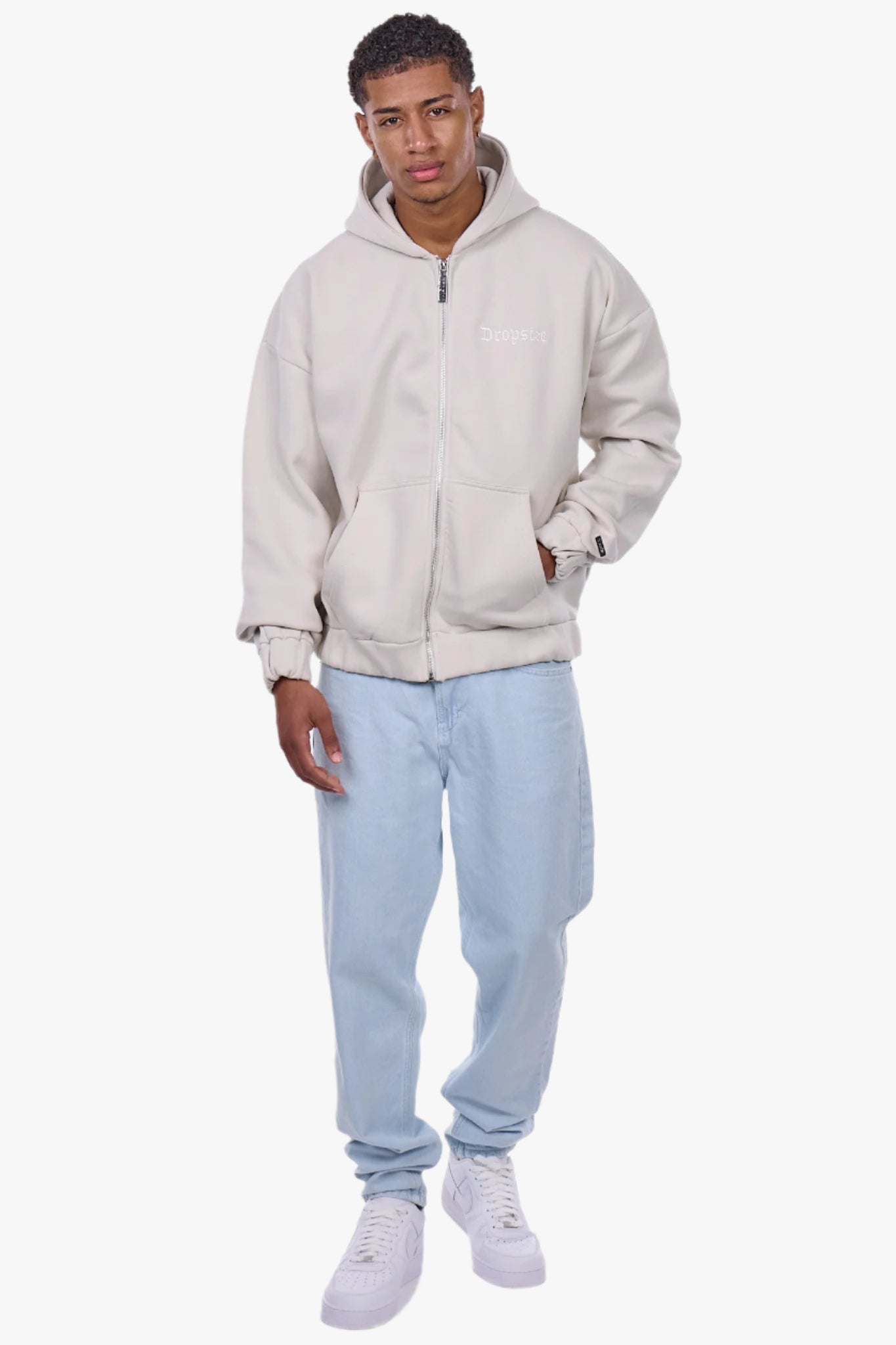 HEAVY OVERSIZE EMBO ZIP HOODIE WHITE ONYX