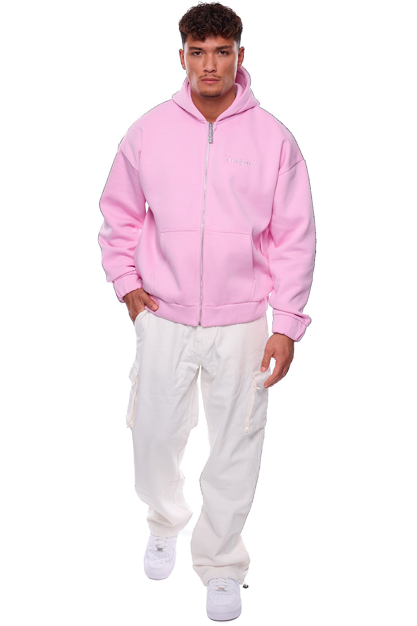 SUPER HEAVY OVERSIZE BLANK ZIP HOODIE PINK