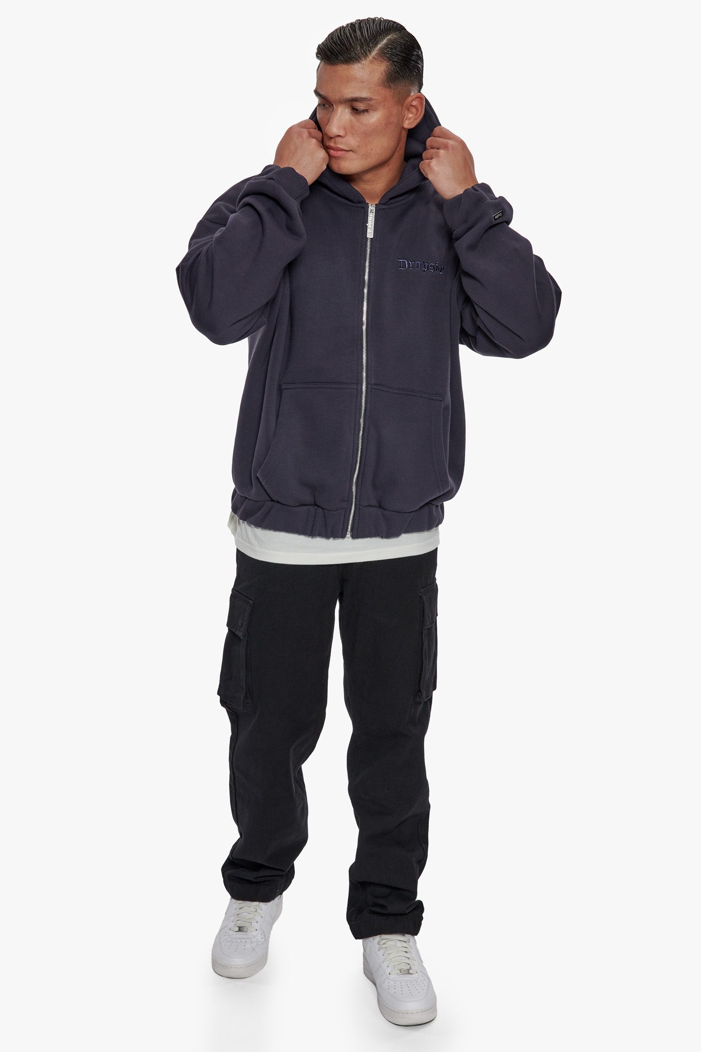 HEAVY OVERSIZE ZIP HOODIE WASHED NAVY – Dropsize
