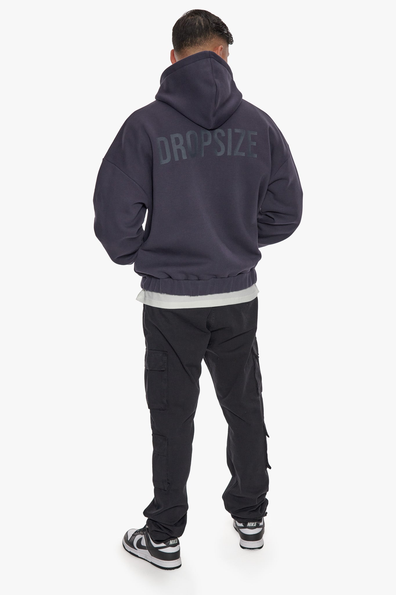 HEAVY OVERSIZE HD PRINT ZIP HOODIE WASHED NAVY