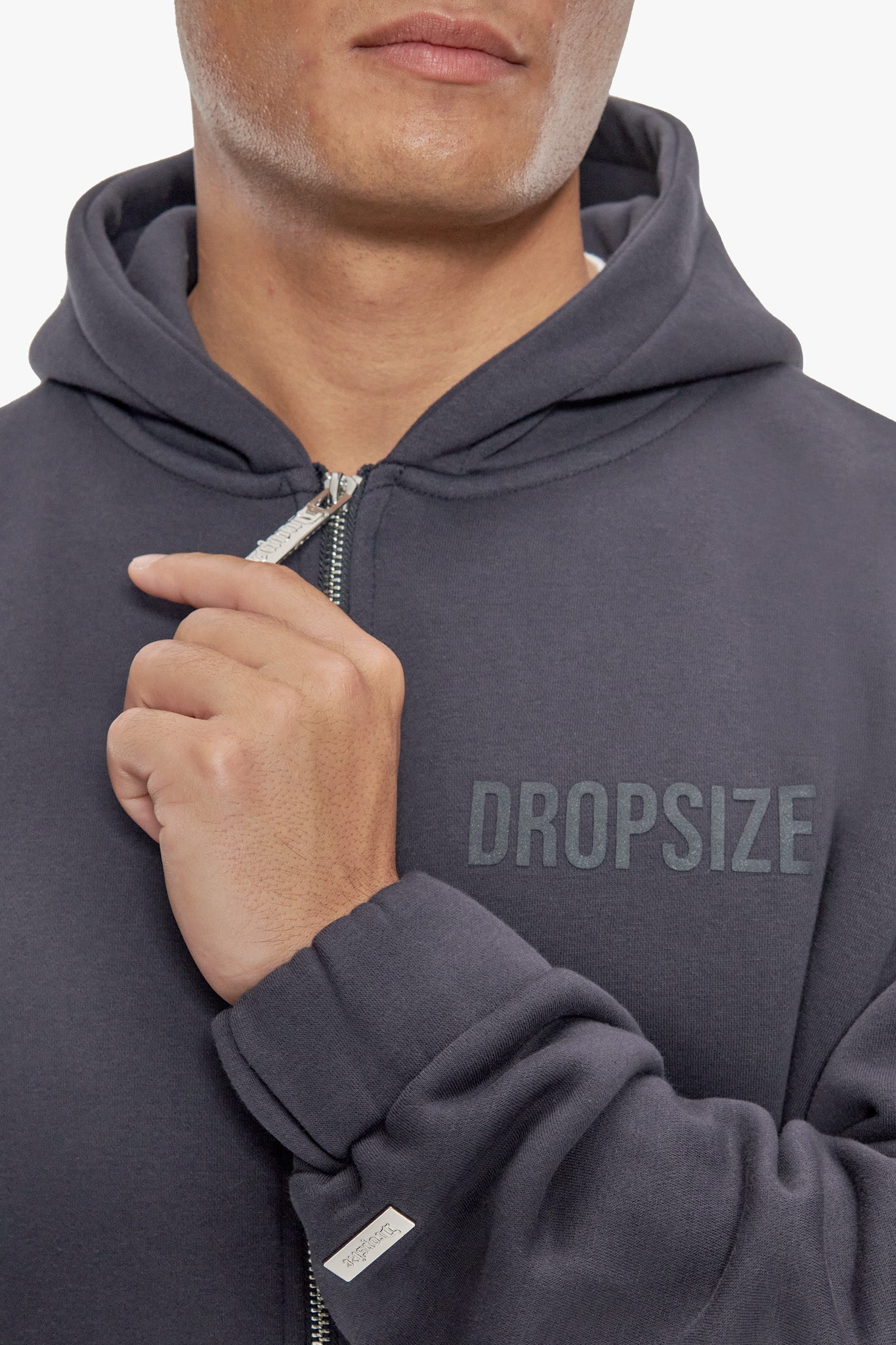 HEAVY OVERSIZE HD PRINT ZIP HOODIE WASHED NAVY