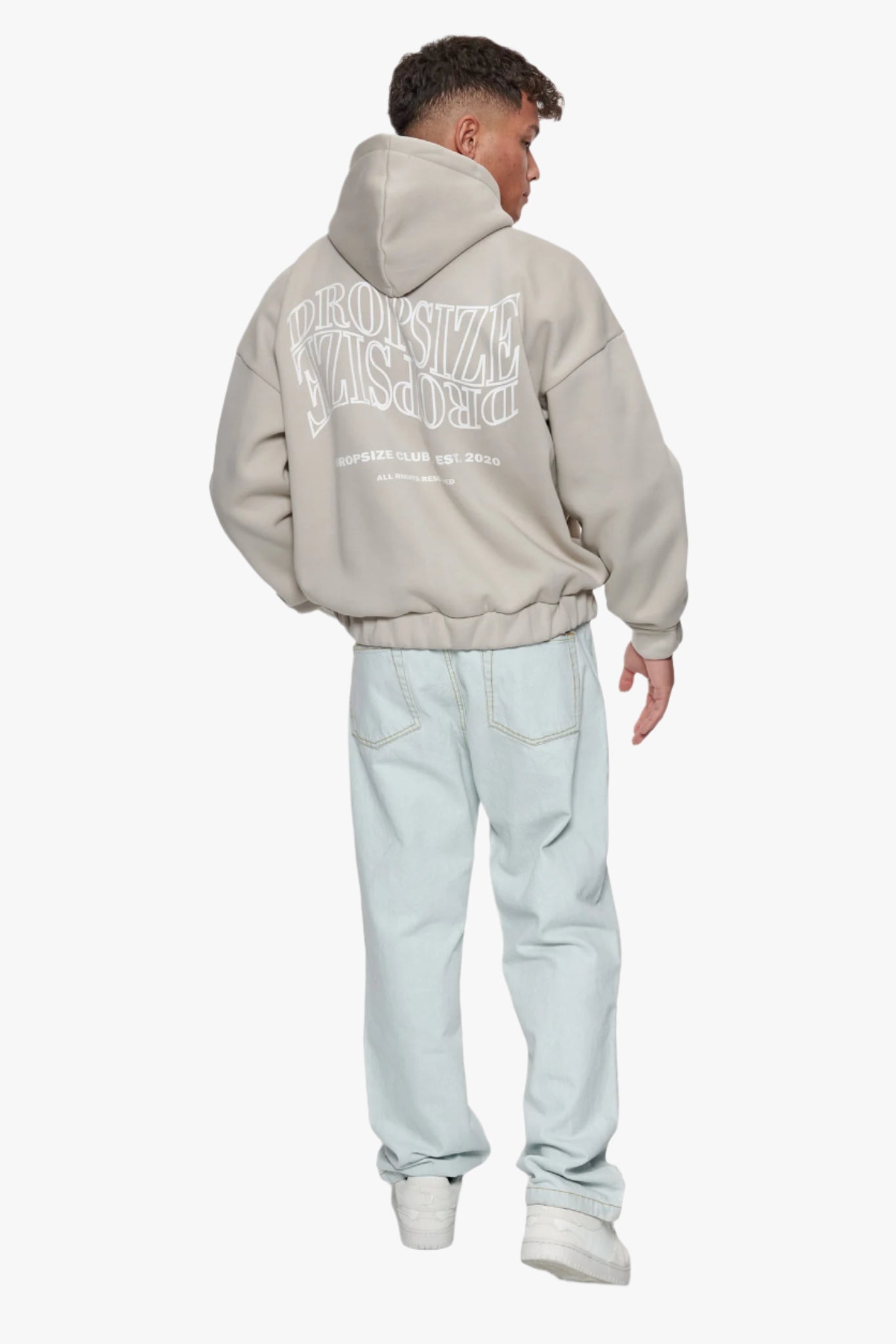 HEAVY OVERSIZE MIRRORED LOGO ZIP-HOODIE STONE