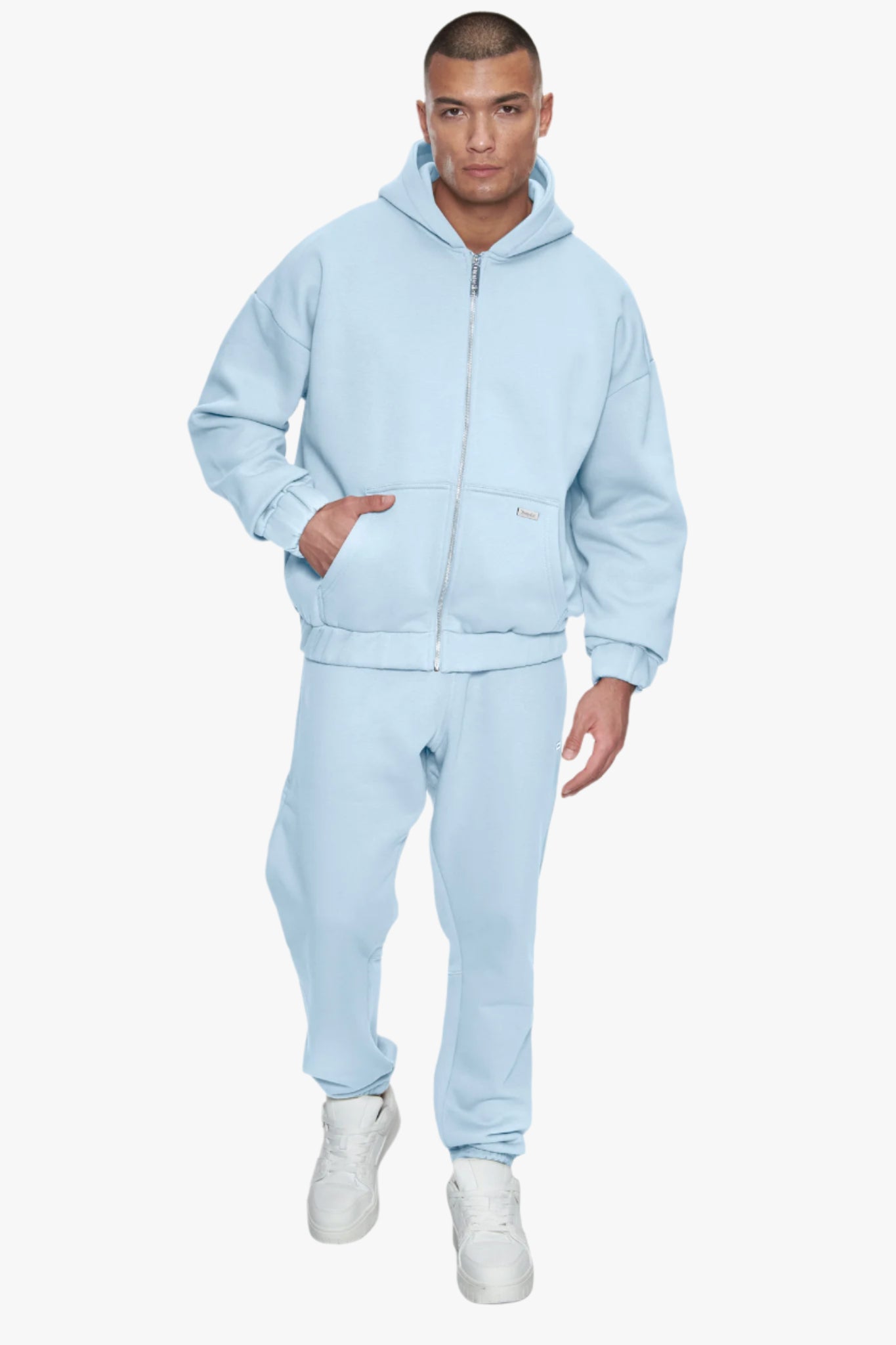 OVERSIZE METAL PATCH ZIP HOODIE BABY BLUE