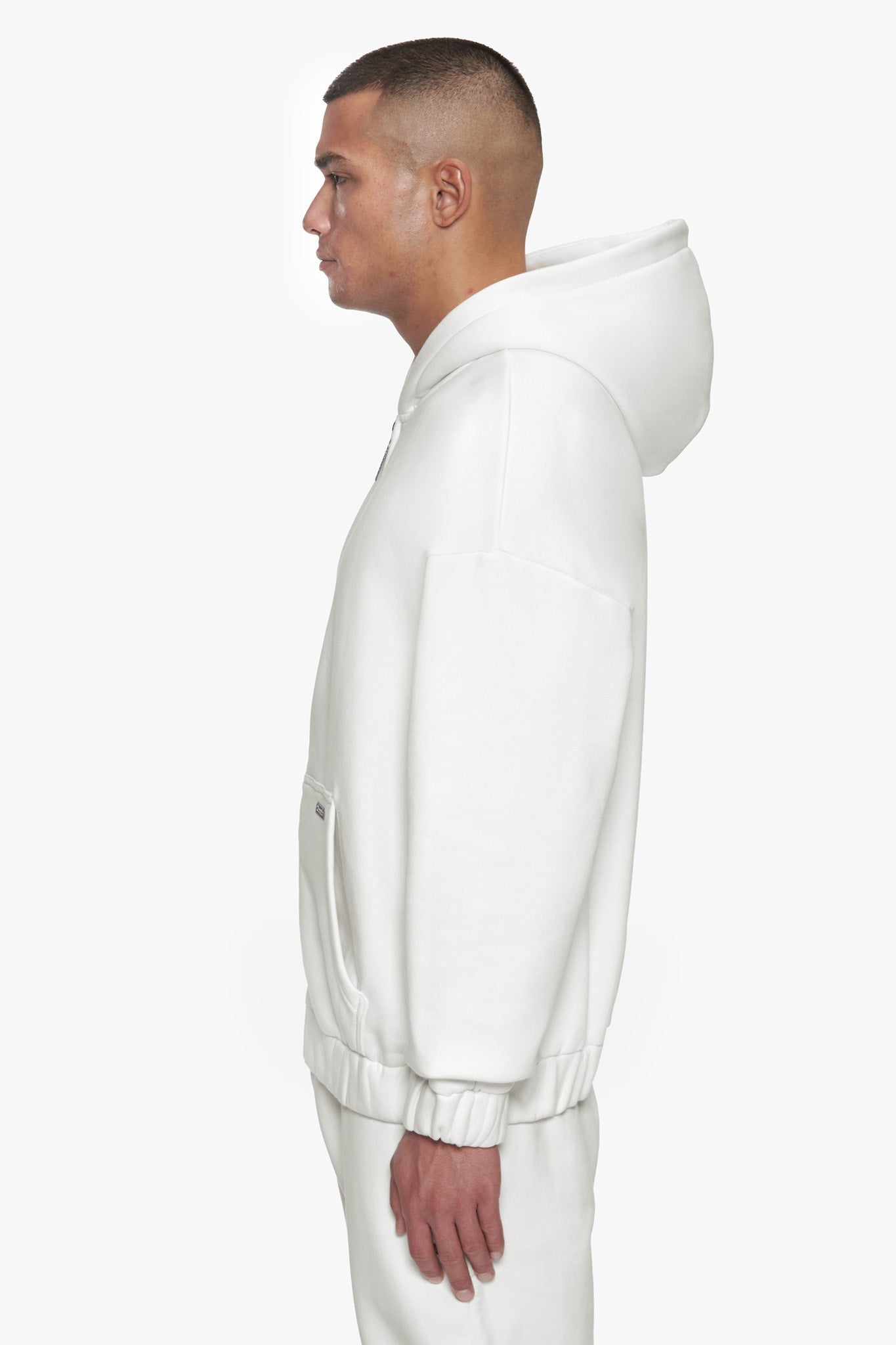 OVERSIZE METAL PATCH ZIP HOODIE CREAM WHITE