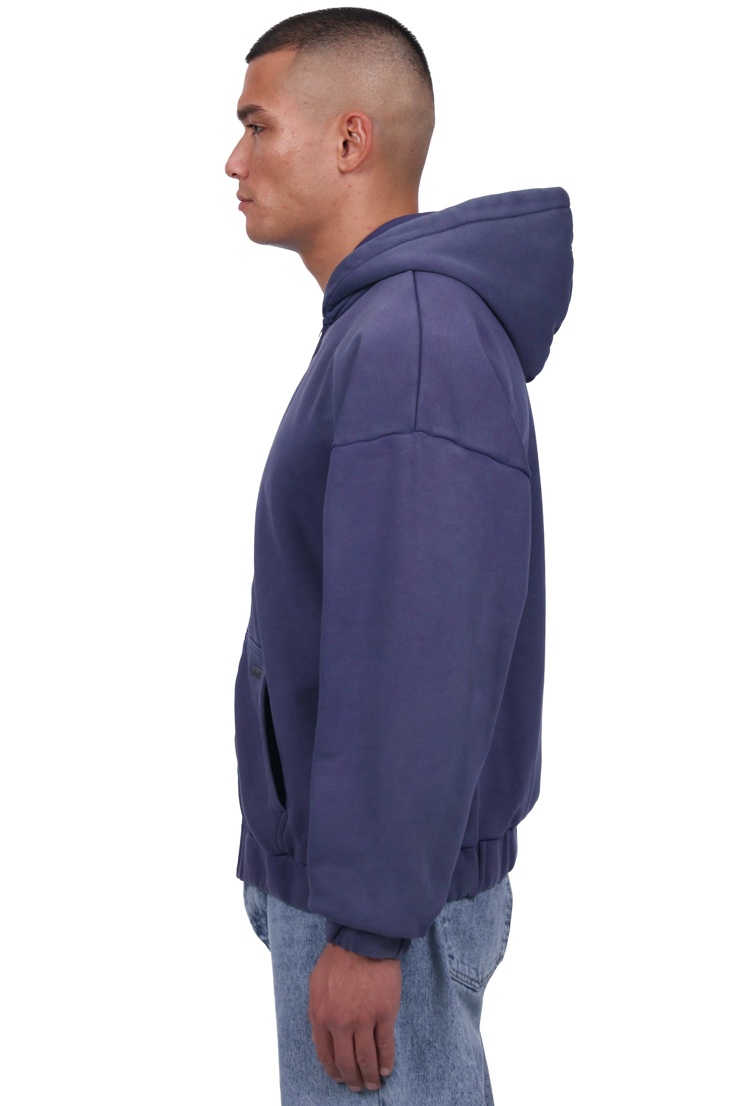 OVERSIZE METAL PATCH ZIP-HOODIE INDIGO