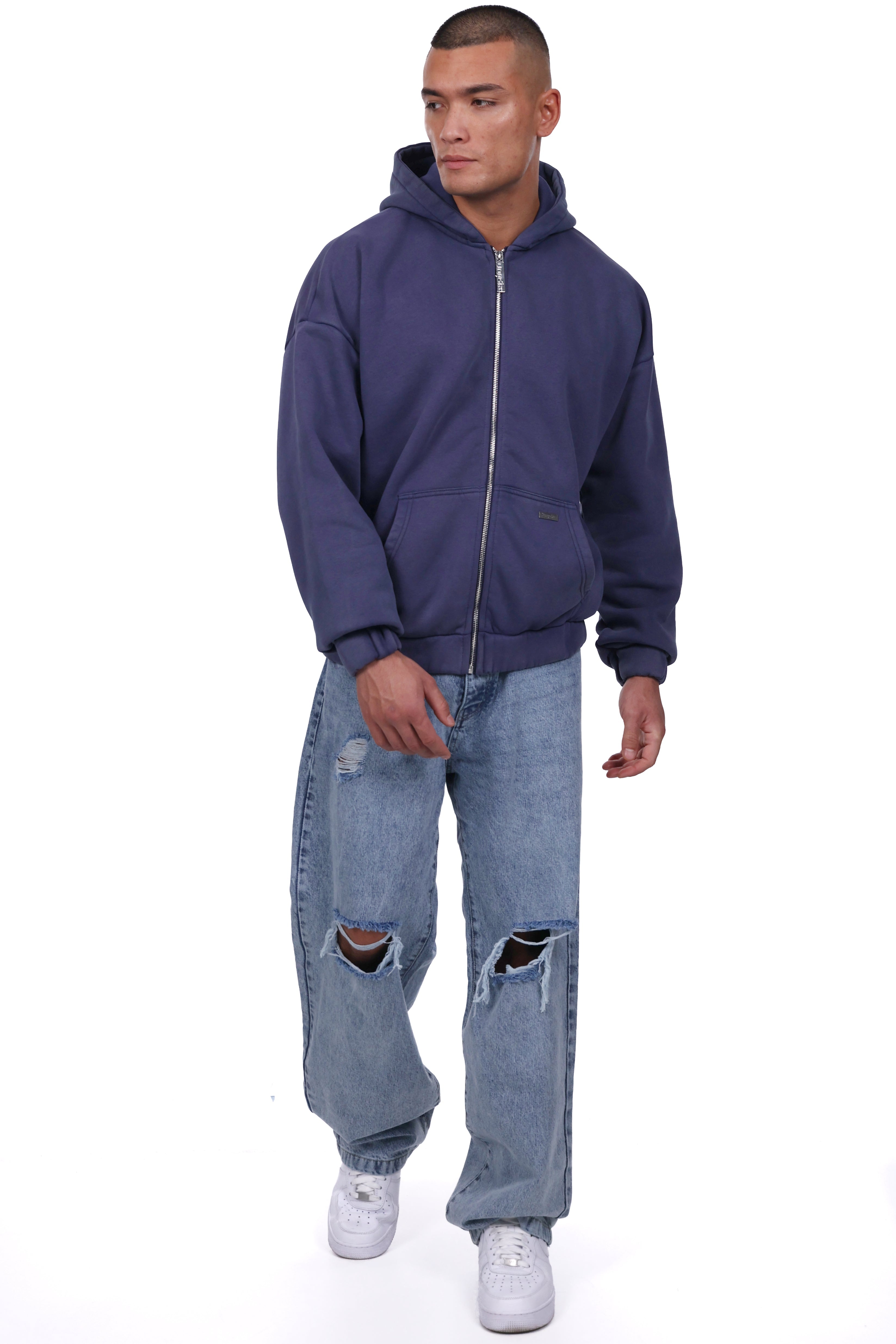 OVERSIZE METAL PATCH ZIP-HOODIE INDIGO