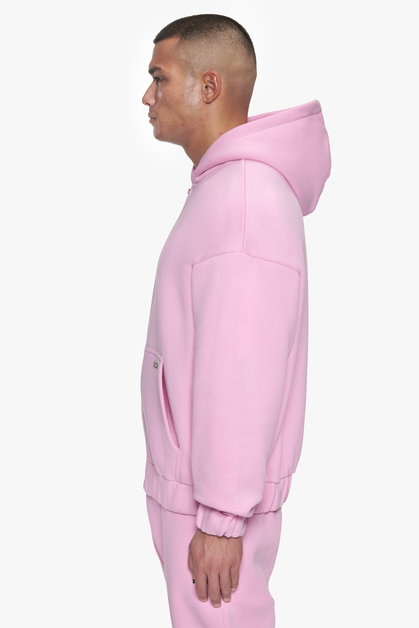 OVERSIZE METAL PATCH ZIP HOODIE PINK