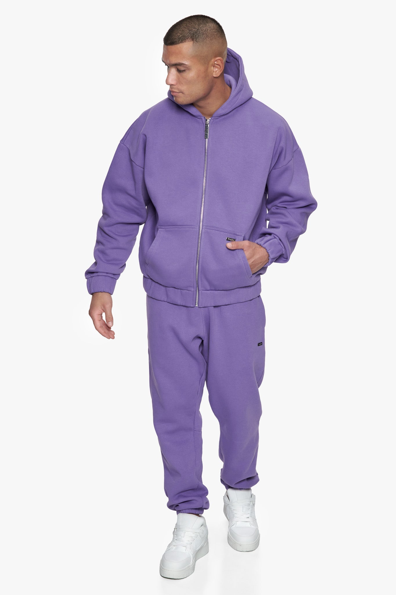 OVERSIZE METAL PATCH ZIP HOODIE WASHED PURPLE