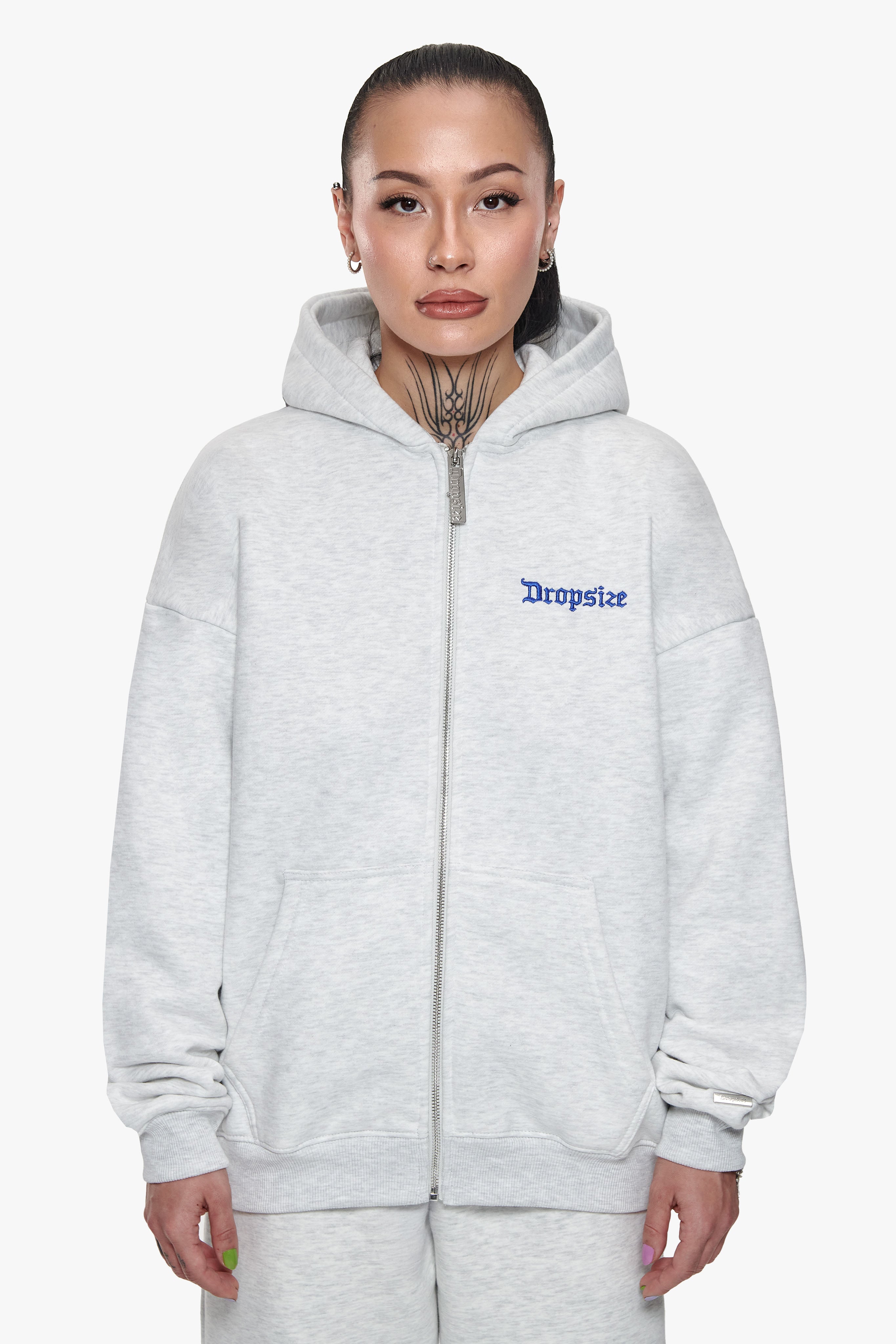 WOMENS BASIC ZIP HOODIE GREY MELANGE