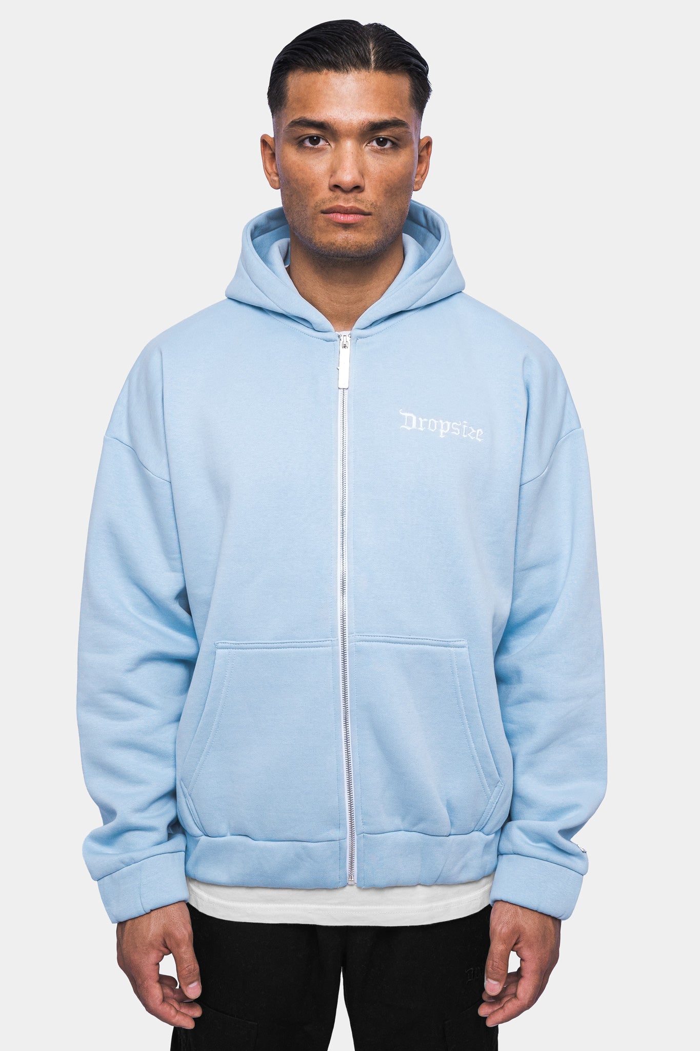 SUPER HEAVY OVERSIZE BLANK ZIP HOODIE BABY BLUE