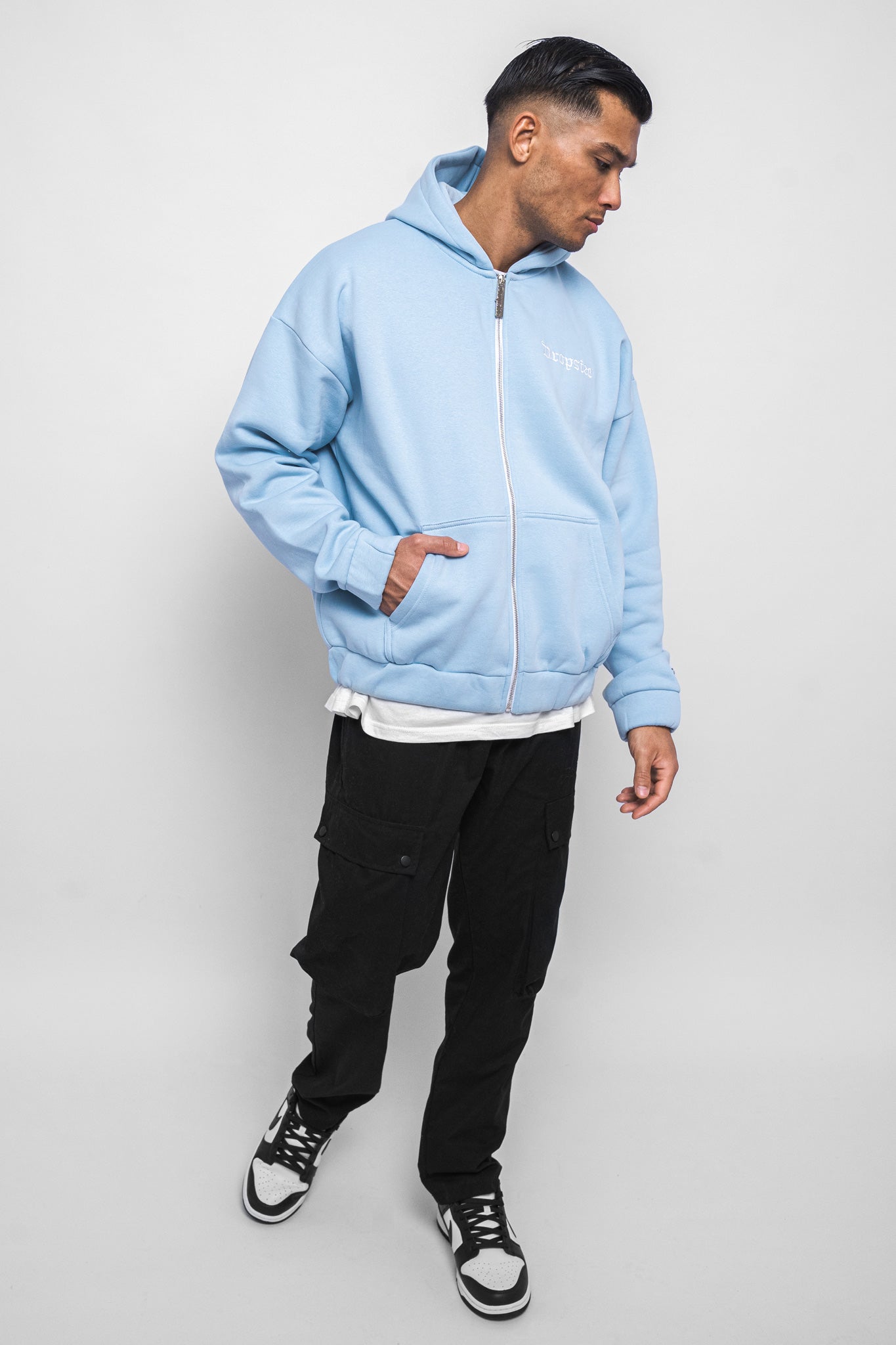 SUPER HEAVY OVERSIZE BLANK ZIP HOODIE BABY BLUE