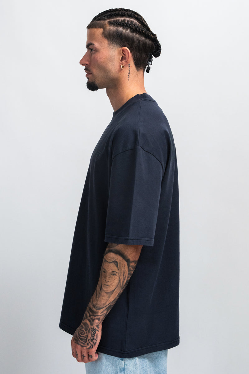 HEAVY OVERSIZE HD PRINT T-SHIRT WASHED NAVY
