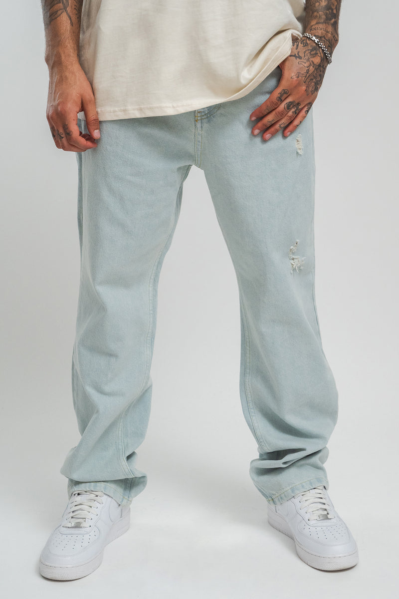RIPPED LOOSE FIT JEANS LIGHT BLUE