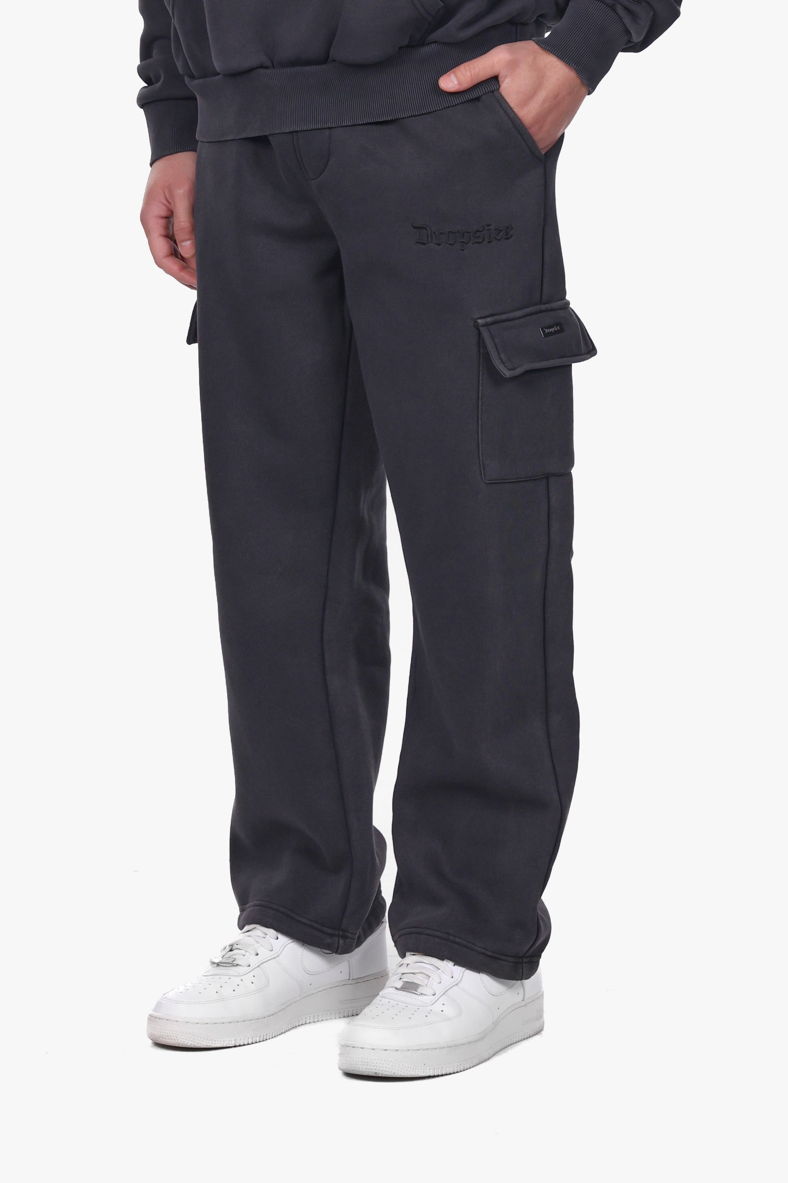 CARGO LOOSE FIT SWEATPANTS ACID WASHED BLACK