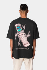 ZWARE OVERSIZE MOBIELE TELEFOON T-SHIRT WASHED BLACK
