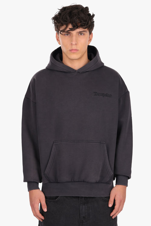 HEAVY OVERSIZE EMBO HOODIE ACID WASHED BLACK