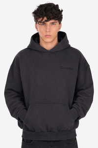 HEAVY OVERSIZE EMBO HOODIE ACID WASHED BLACK