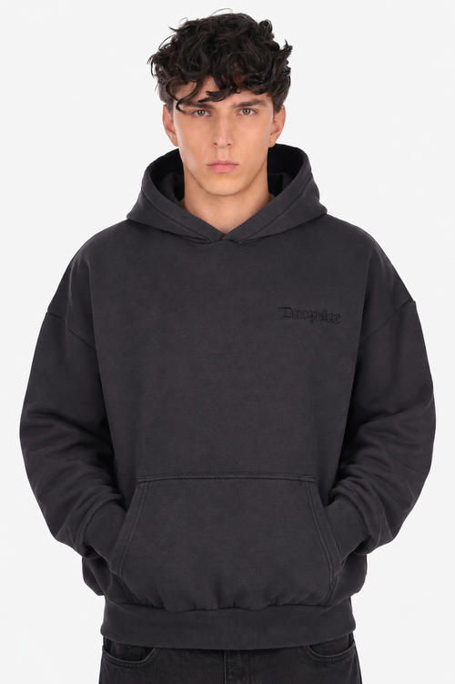 HEAVY OVERSIZE EMBO HOODIE ACID WASHED BLACK