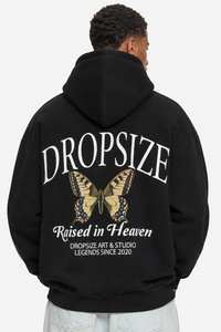 HEAVY OVERZIZE RAISED IN HEAVEN HOODIE  BLACK